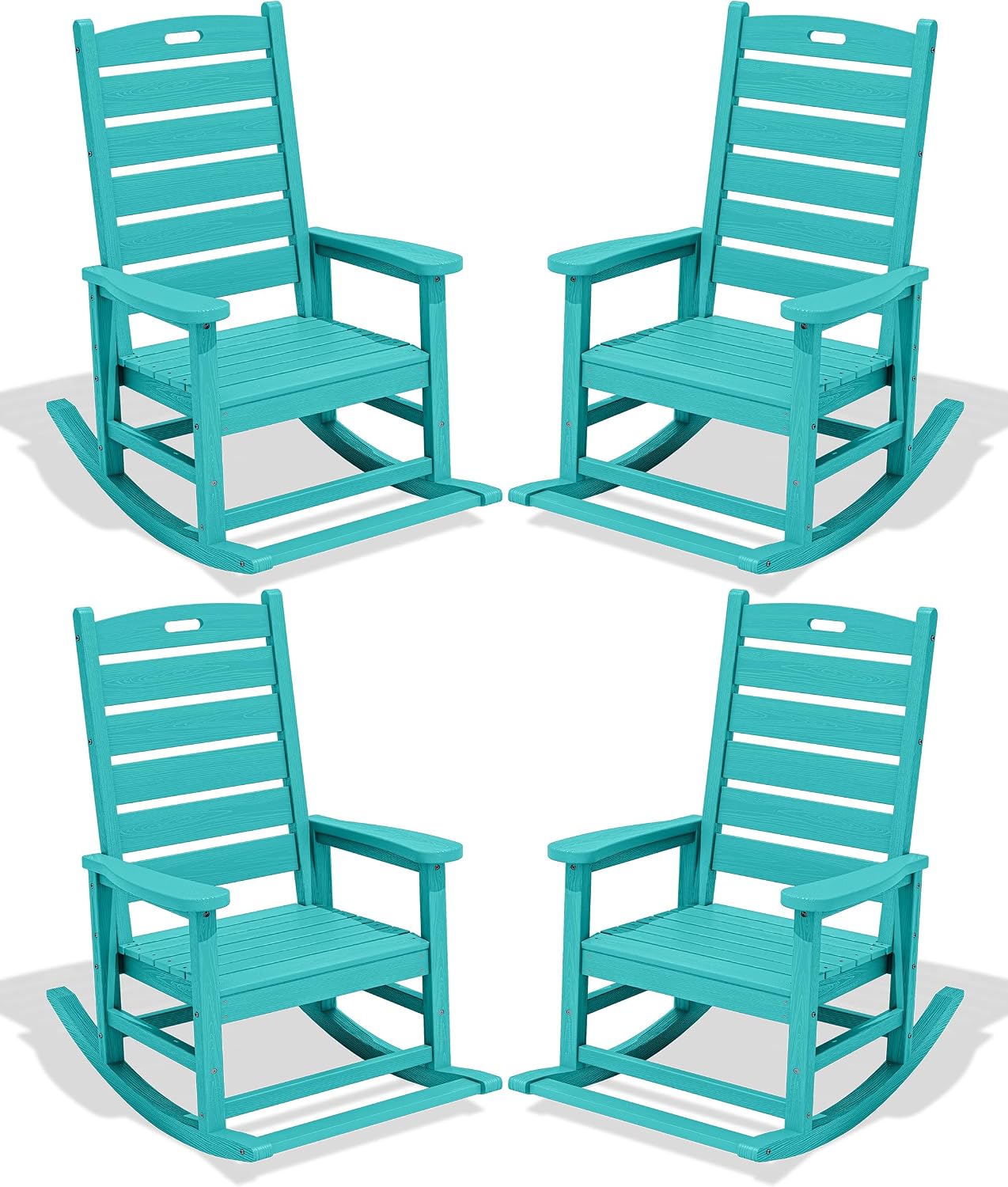 SERWALL Outdoor Rocking Chair Set of 4, Oversized HDPE Patio Rocking Chair with Footrest for Adults, All Weather Porch Rocker for Deck Patio Balcony, Aruba