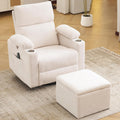 Rocking Chair Nursery with Adjustable Armrests, Electric Glider Recliner Nursing Chair for Breastfeeding with Ottoman, Power Swivel Recliner Chairs with Massage and Heat, White