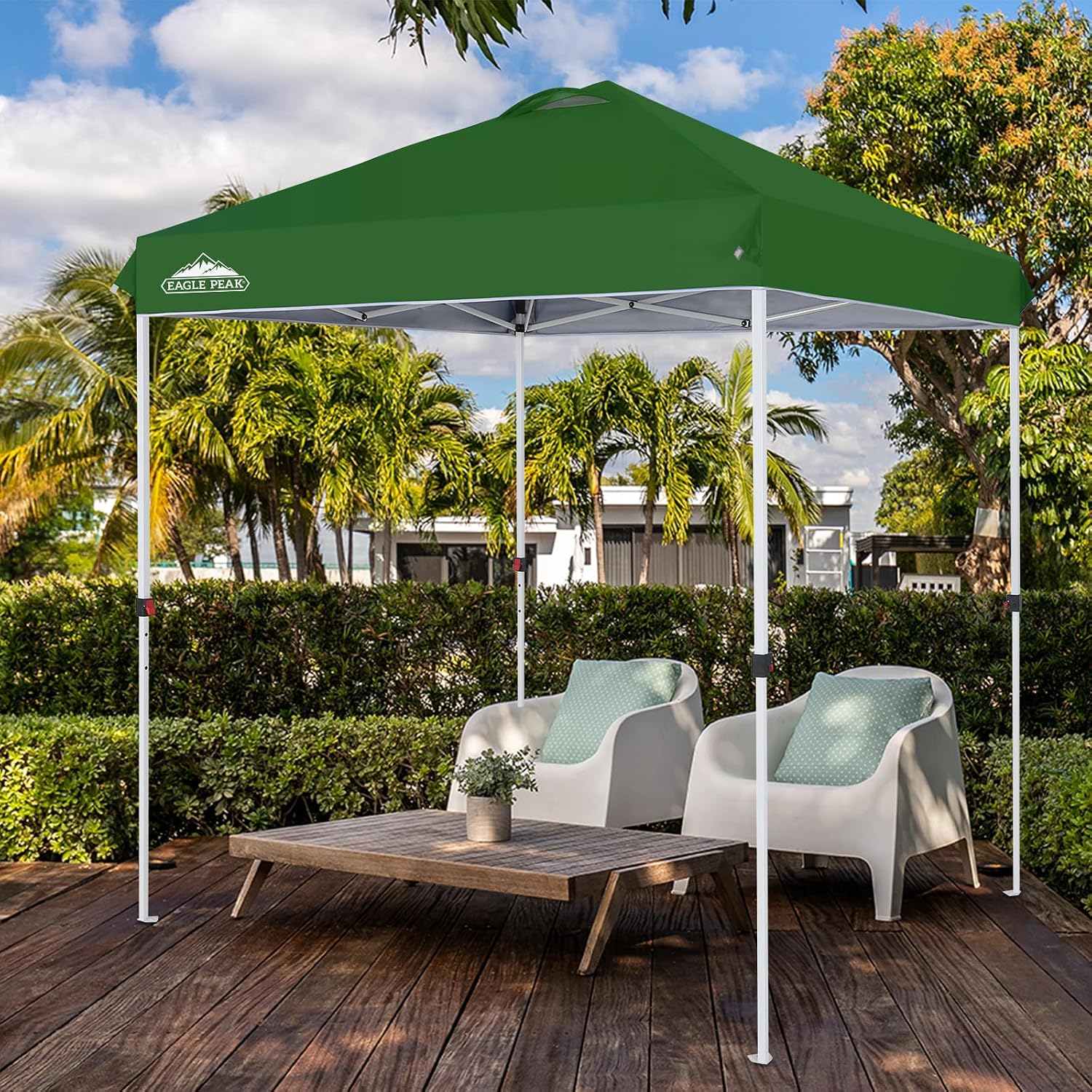 EAGLE PEAK Pop Up Canopy Tent with Wheeled Carry Bag, 8 Stakes, 4 Ropes, Easy Set Up Tent Canopy, 6.6x6.6 ft, Green