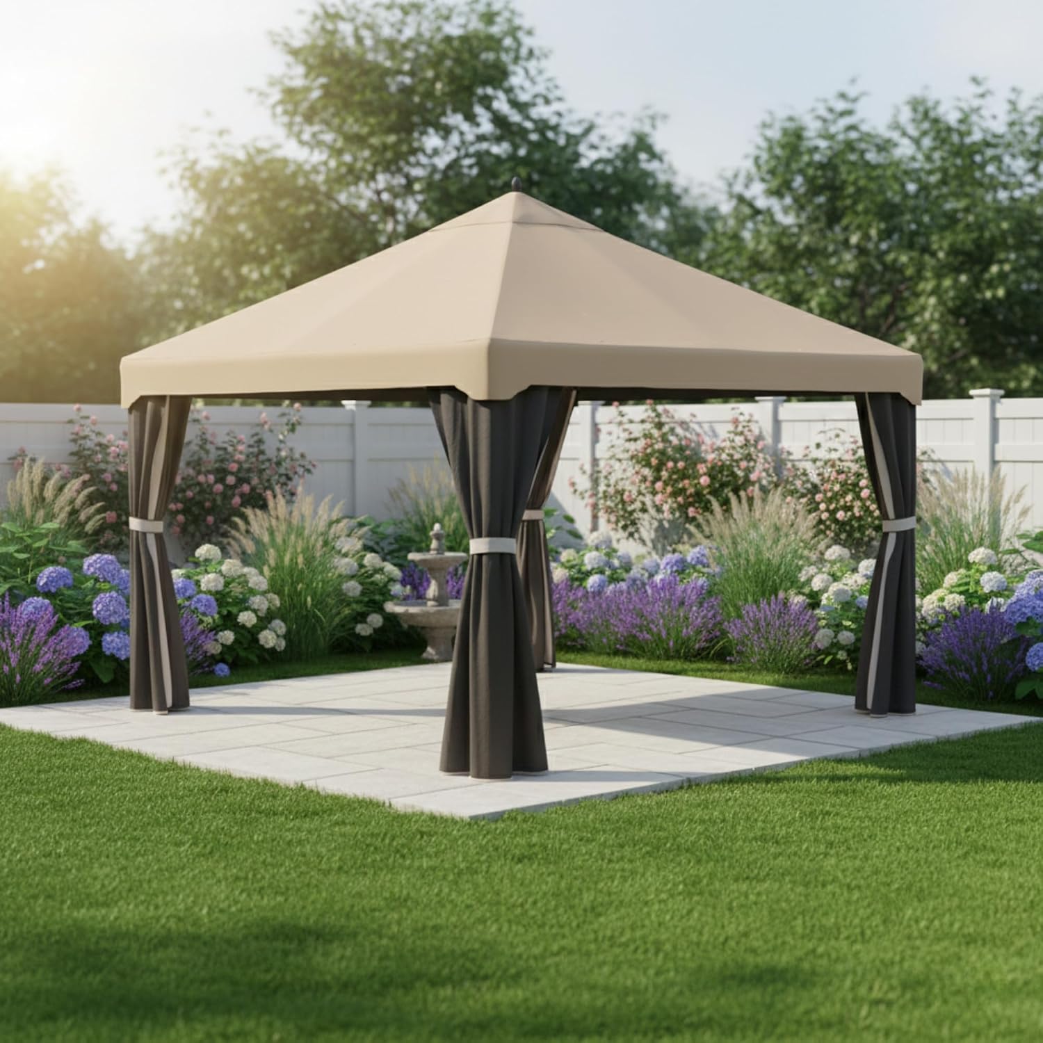 Garden Winds Heavy Duty Reinforced RipLock 500 Replacement Canopy Top Cover Compatible with Garden Treasures 10' x 12' Gazebo Models S-1210GZ, S-1210GZN - Beige