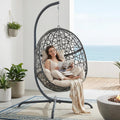 NICESOUL Oversized Patio Swing Egg Chair, Rattan Outdoor Indoor Hanging Egg Chair with Stand, Cozy Bird Cage Swinging Basket Chairs, 350 lbs Egg-Shape Padded Seat for Balcony Outside, Beige