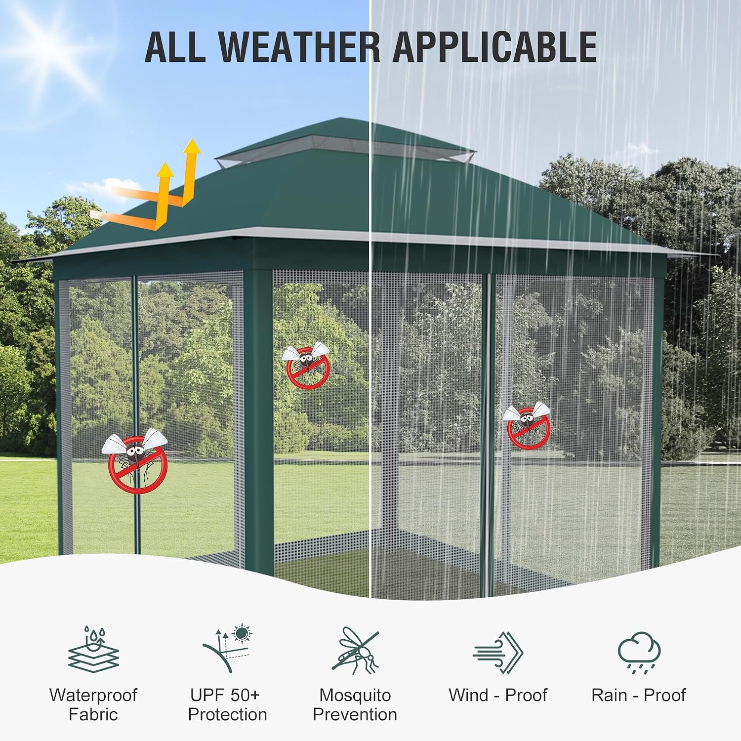 Pop Up Gazebo 11x11, Outdoor Instant Canopy Shelter Tent with Mosquito Netting Metal Frame Storage Bag for Patio Garden Backyard.(Green)