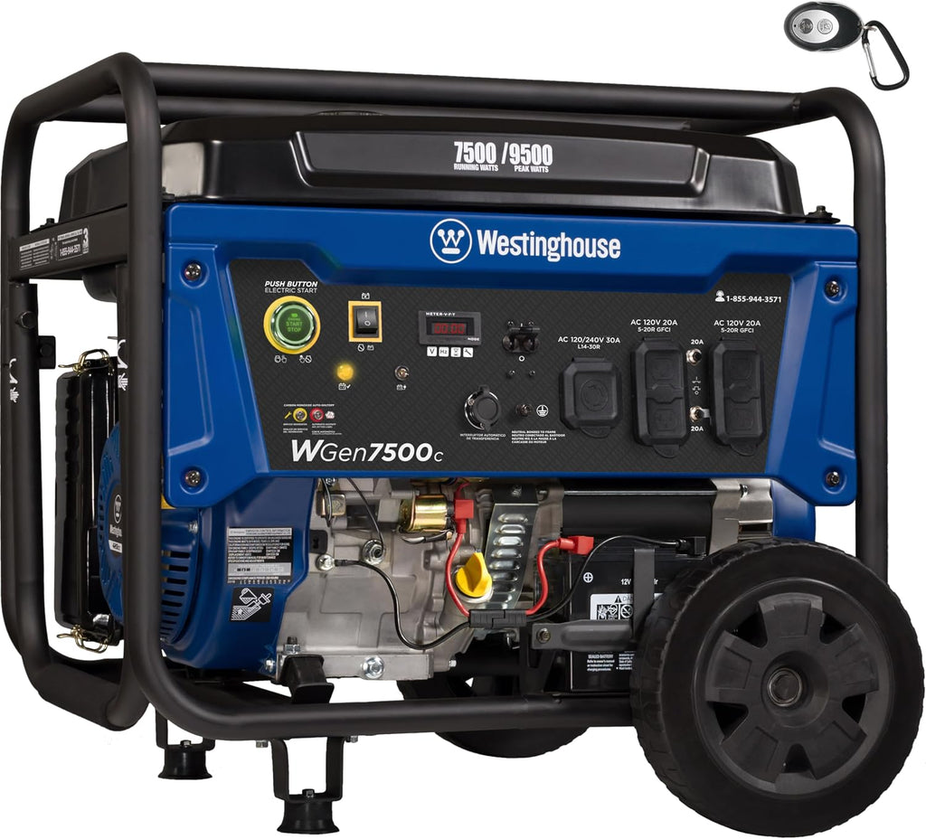 Westinghouse 9500 Peak Watt Home Backup Portable Generator, Remote Electric Start with Auto Choke, Transfer Switch Ready, Gas Powered, CO Sensor