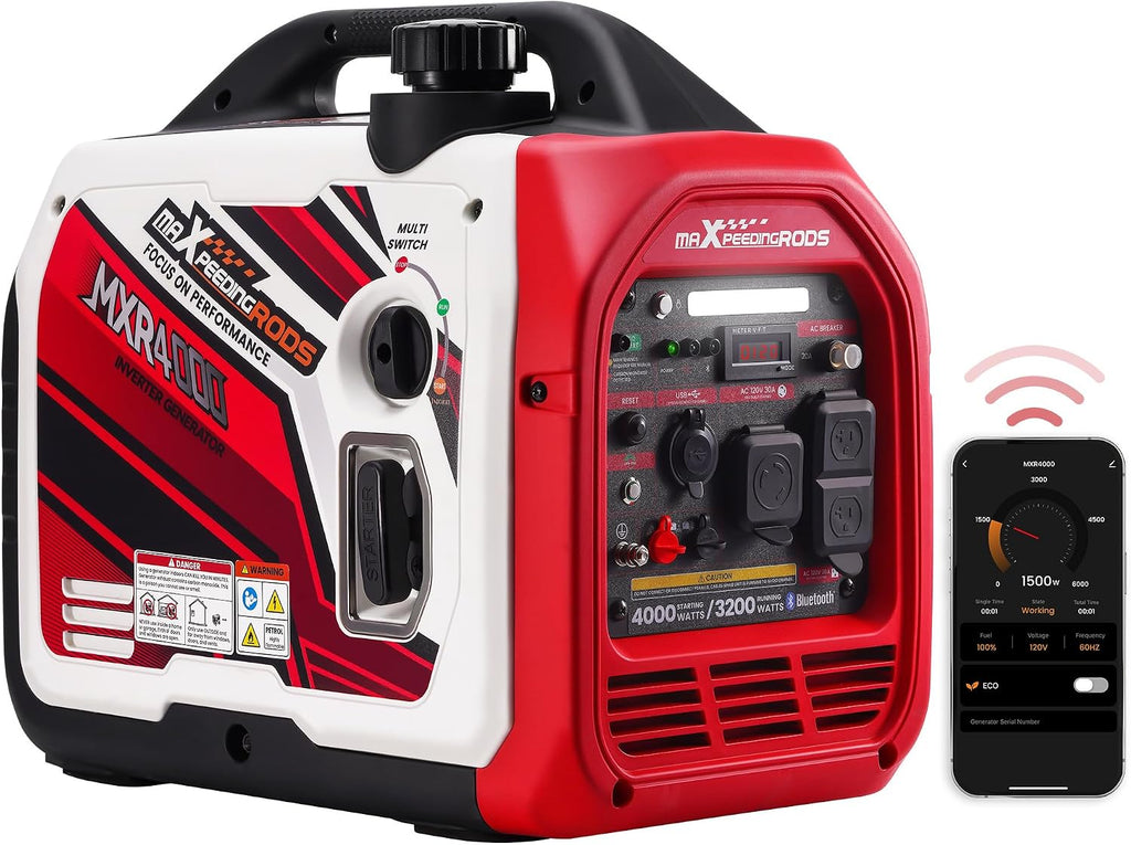 maXpeedingrods 4000 Watt Portable Inverter Generator Gas Powered, with CARB Compliant, App Remote Data Monitor, Compact and Lightweight for Outdoor Camping, Family Power Failure in Extreme Weather
