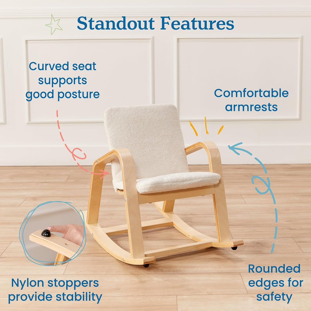ECR4Kids Bentwood Reading Rocking Chair with Armrests and Cushion, Montessori Furniture, Natural