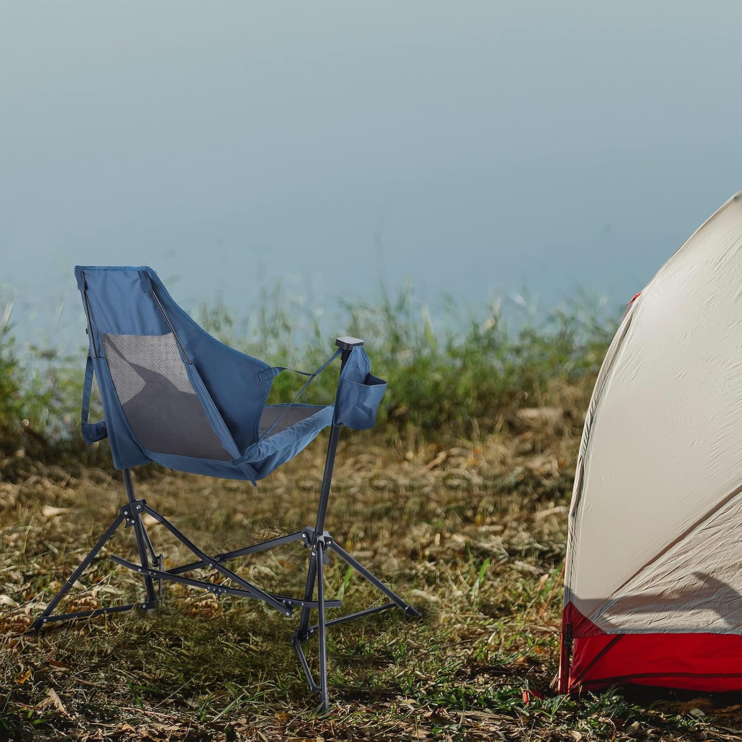 LET'S CAMP Hammock Chair Portable Camping Chair, 2 Pack Oversized Folding Rocking Chair with Headrest and Cup Holder for Travel, Picnic, Patio, Fishing, Supports 300lbs