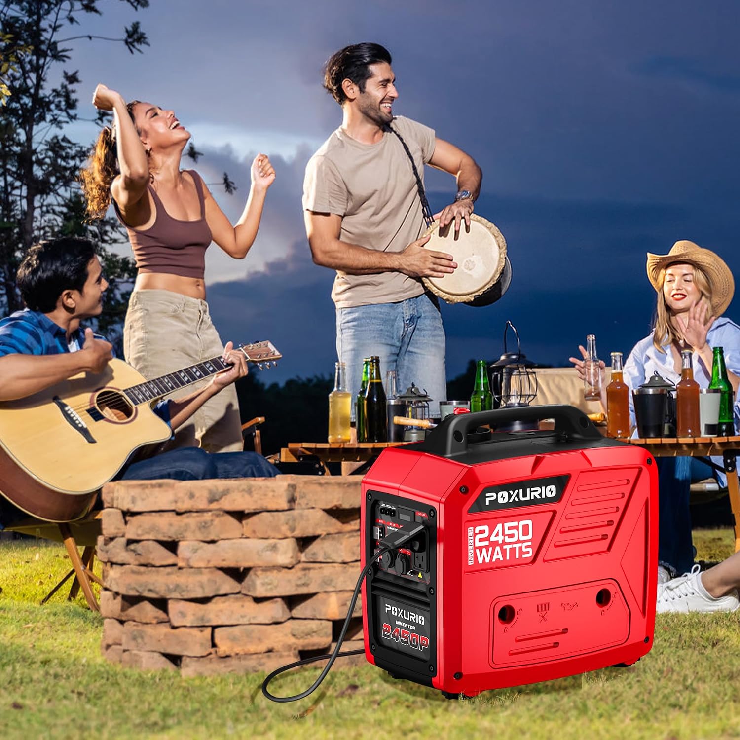 2450-Watt Dual Fuel Inverter Generator for Home Use, 1.6Gallon Large Fuel Tank Up to 8.3 Hours Use, 120V Gas Powered Generator Super Quiet - EPA Compliant, Red