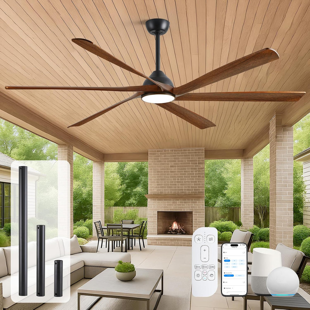 72 inch Outdoor Ceiling Fan for Patio with Lights, High CFM Modern Smart Ceiling Fan with Alexa/Remote/App Control, Rustic Farmhouse Wood Outdoor Fan for Indoor Exterior Porch Gazebo Garage