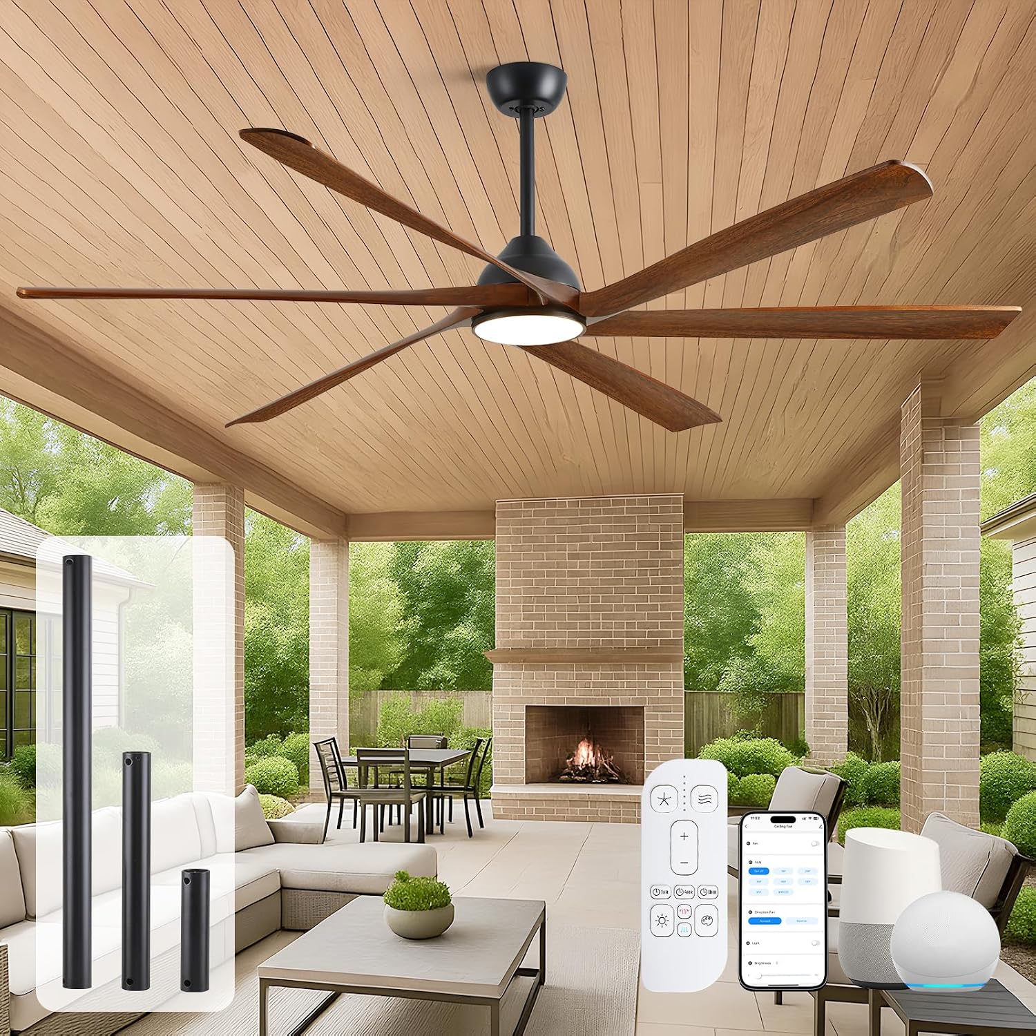 72 inch Outdoor Ceiling Fan for Patio with Lights, High CFM Modern Smart Ceiling Fan with Alexa/Remote/App Control, Rustic Farmhouse Wood Outdoor Fan for Indoor Exterior Porch Gazebo Garage