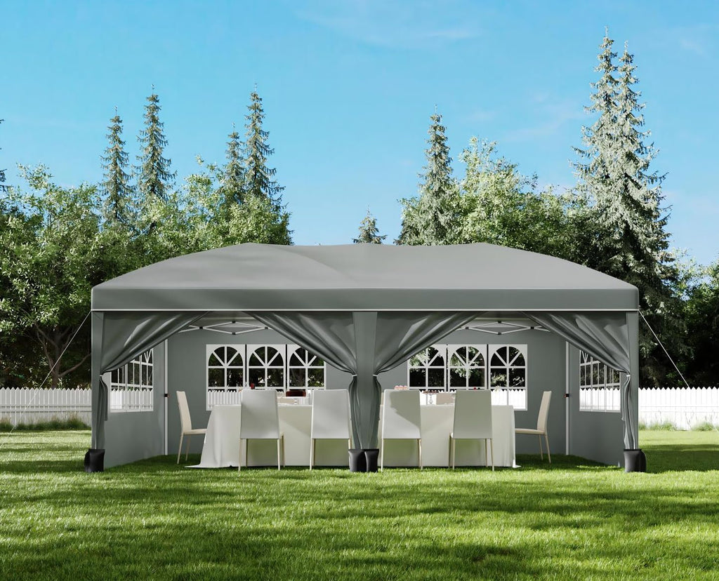 10x20 Pop Up Canopy Tent with 6 Sidewalls Waterproof Outdoor Party Tent Canopy Tents with Adjustable Height Commercial Event Gazebo for Backyard Wedding, Parties