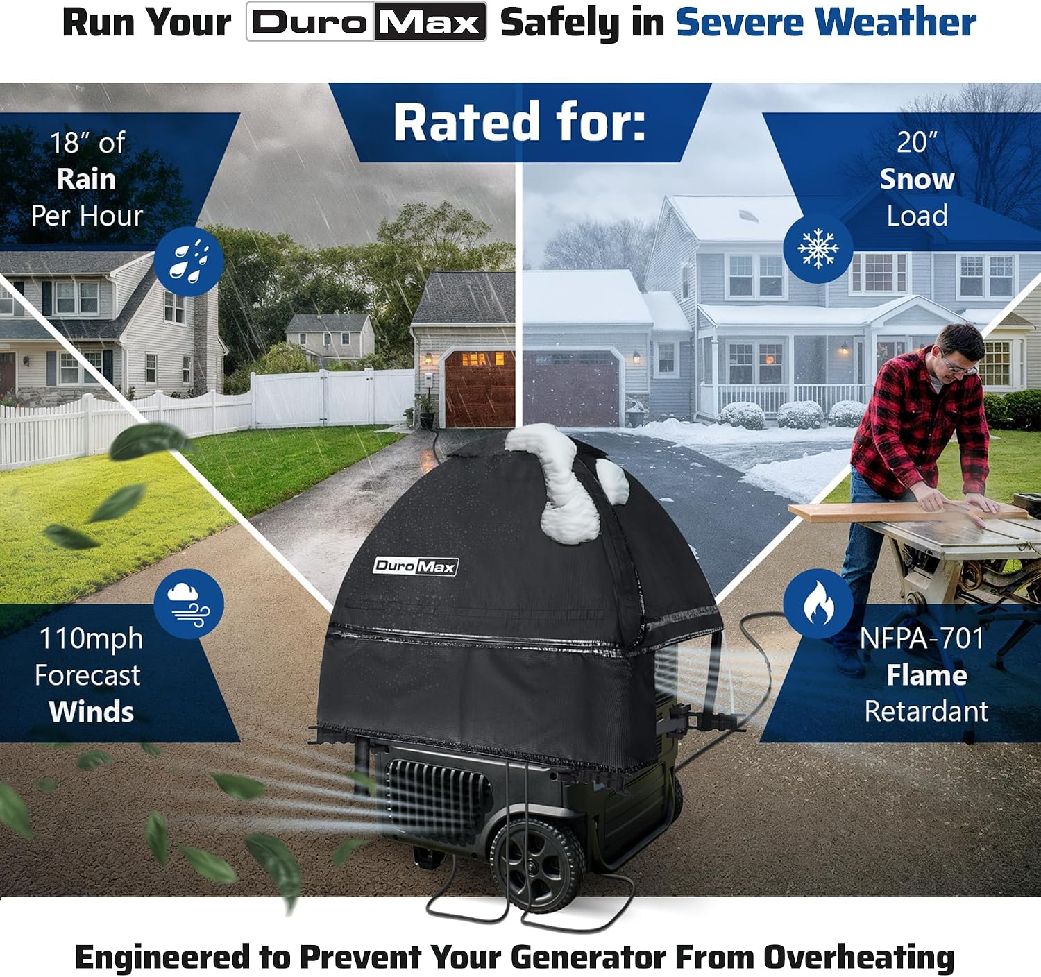 DuroMax DMX-GTV Inverter Generator Running Cover – Weatherproof Vinyl Canopy for Inverter Generators, Fire- & Wind-Resistant, Universal Fit Protection