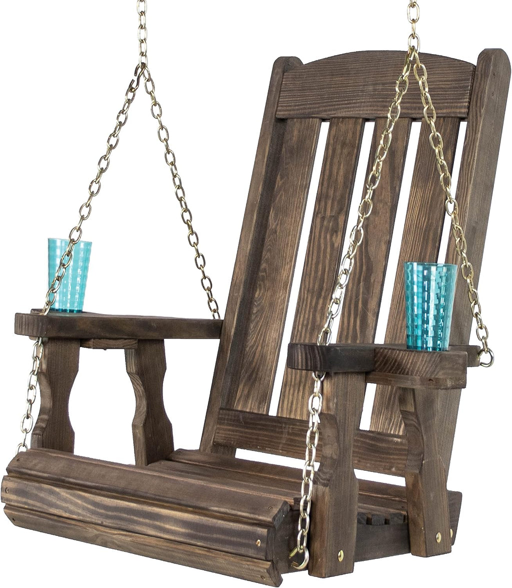 Amish Casual Heavy Duty Mission Pressure Treated Swing Chair with Cupholders (Dark Walnut Stain)