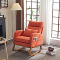 VINGLI Orange Linen Rocking Chair Nursery with Thick Headrest, Upholstered Mid-Century Modern Nursing Rocker Glider with Curved Armrest, Sturdy Solid Wood Base for Living Room, Bedroom, Baby Room