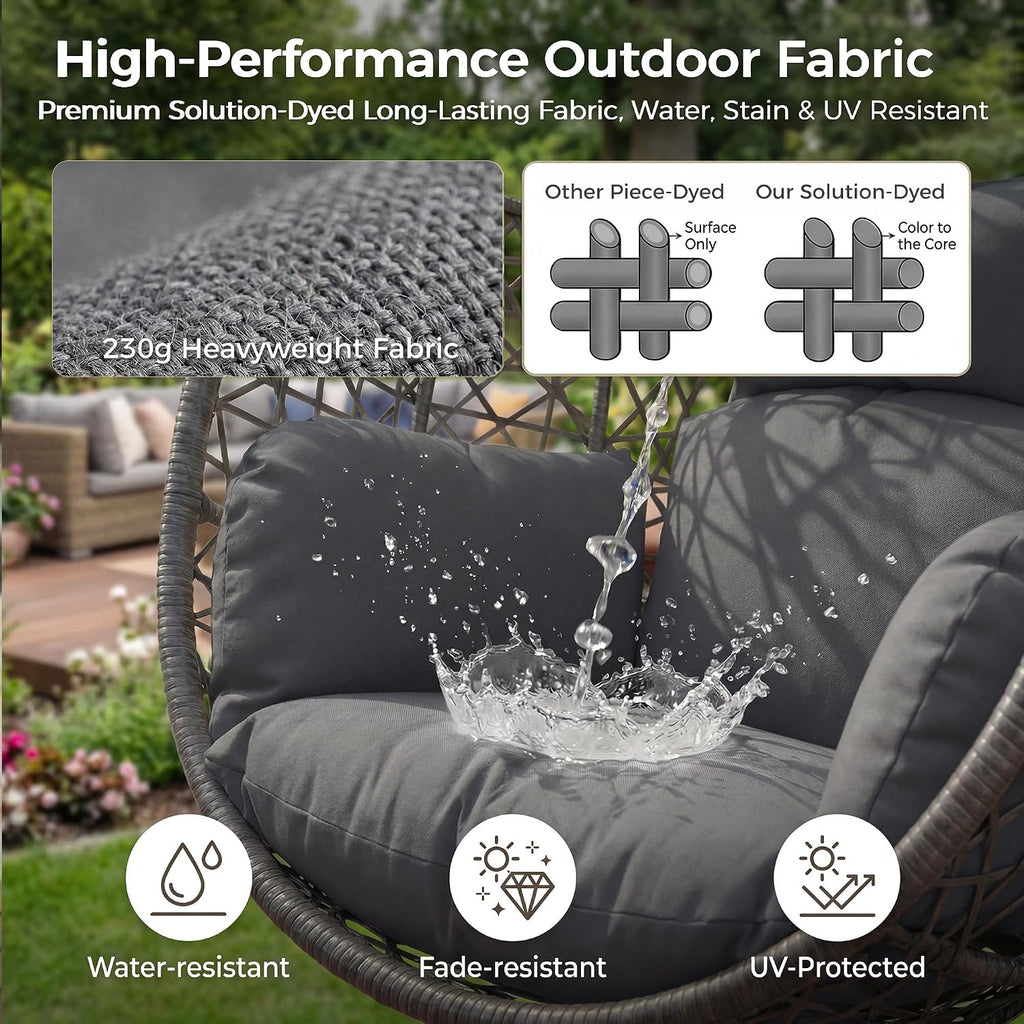 RADIATA Hanging Egg Chair with Stand, Outdoor Swing Egg Chair with Thick Cushion, Rattan Bird Cage Eggshell Basket Seat, Patio Swinging Hammock Chair for Outside Backyard, Dark Grey