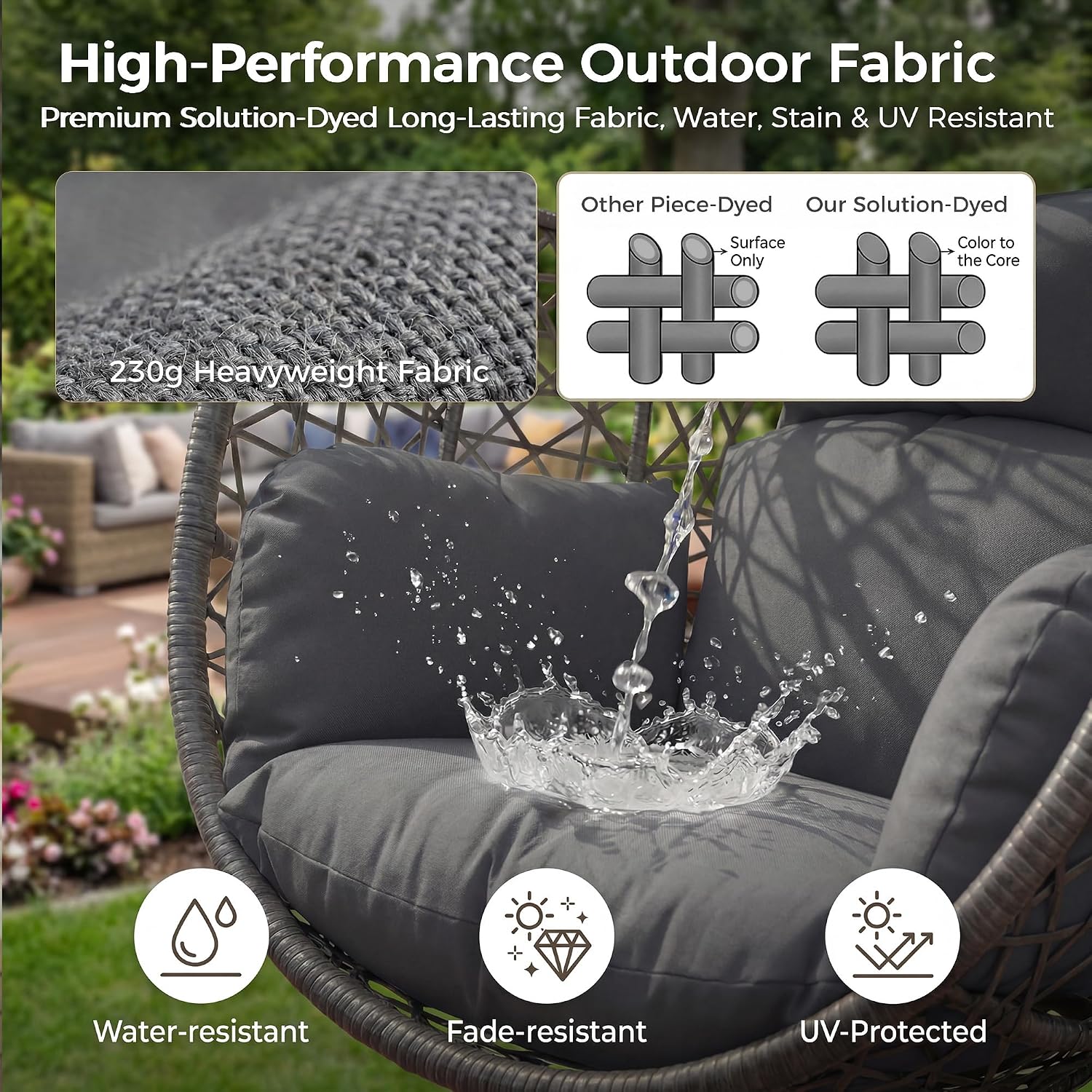 RADIATA Hanging Egg Chair with Stand, Outdoor Swing Egg Chair with Thick Cushion, Rattan Bird Cage Eggshell Basket Seat, Patio Swinging Hammock Chair for Outside Backyard, Dark Grey