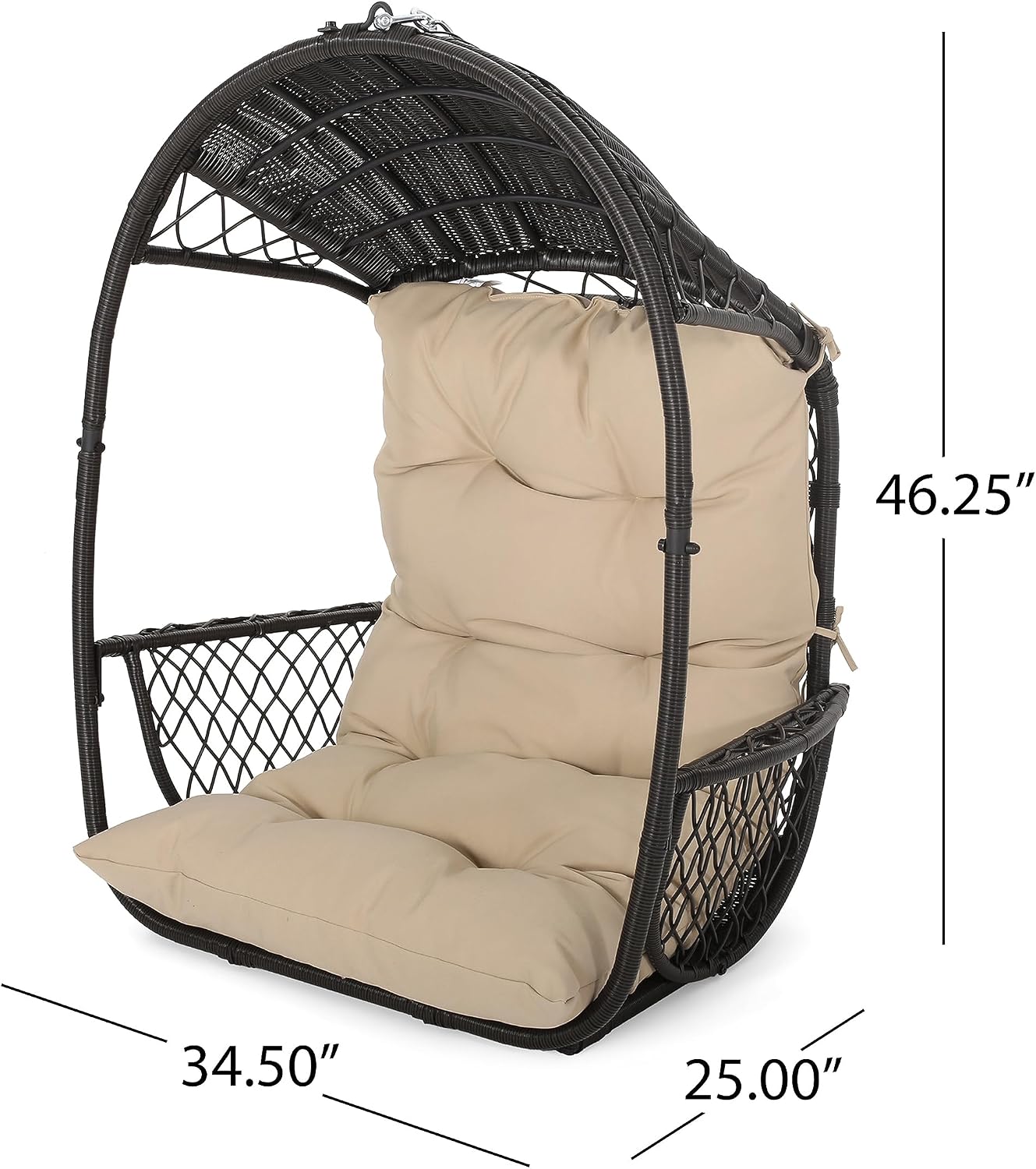 Christopher Knight Home Amanda Wicker Hanging Chair with Stand, Brown, Tan