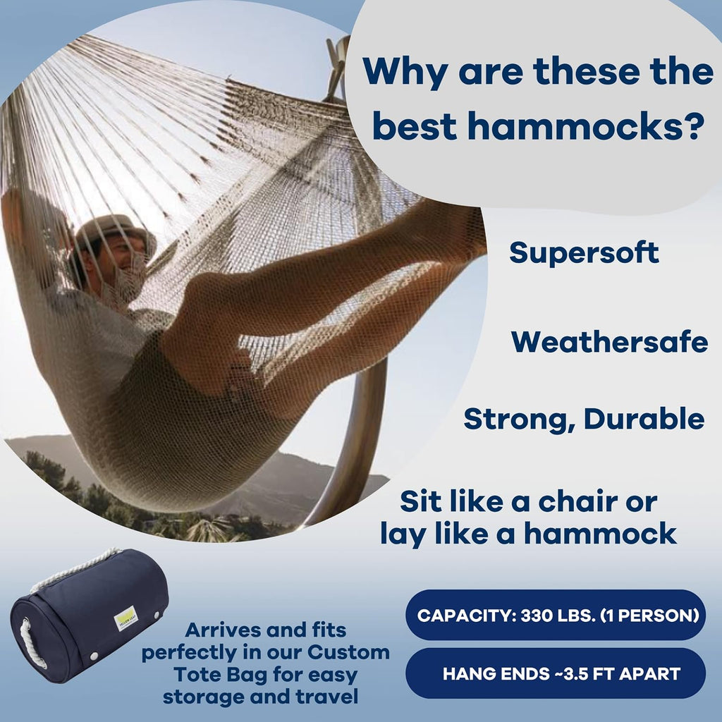 Handwoven Hanging Chair by Yellow Leaf Hammocks - Fits 1 Person, 330lb Max - Kick Back for Full-Body Recline - Weathersafe, Ultra Soft, Hang Anywhere - Color: Grey