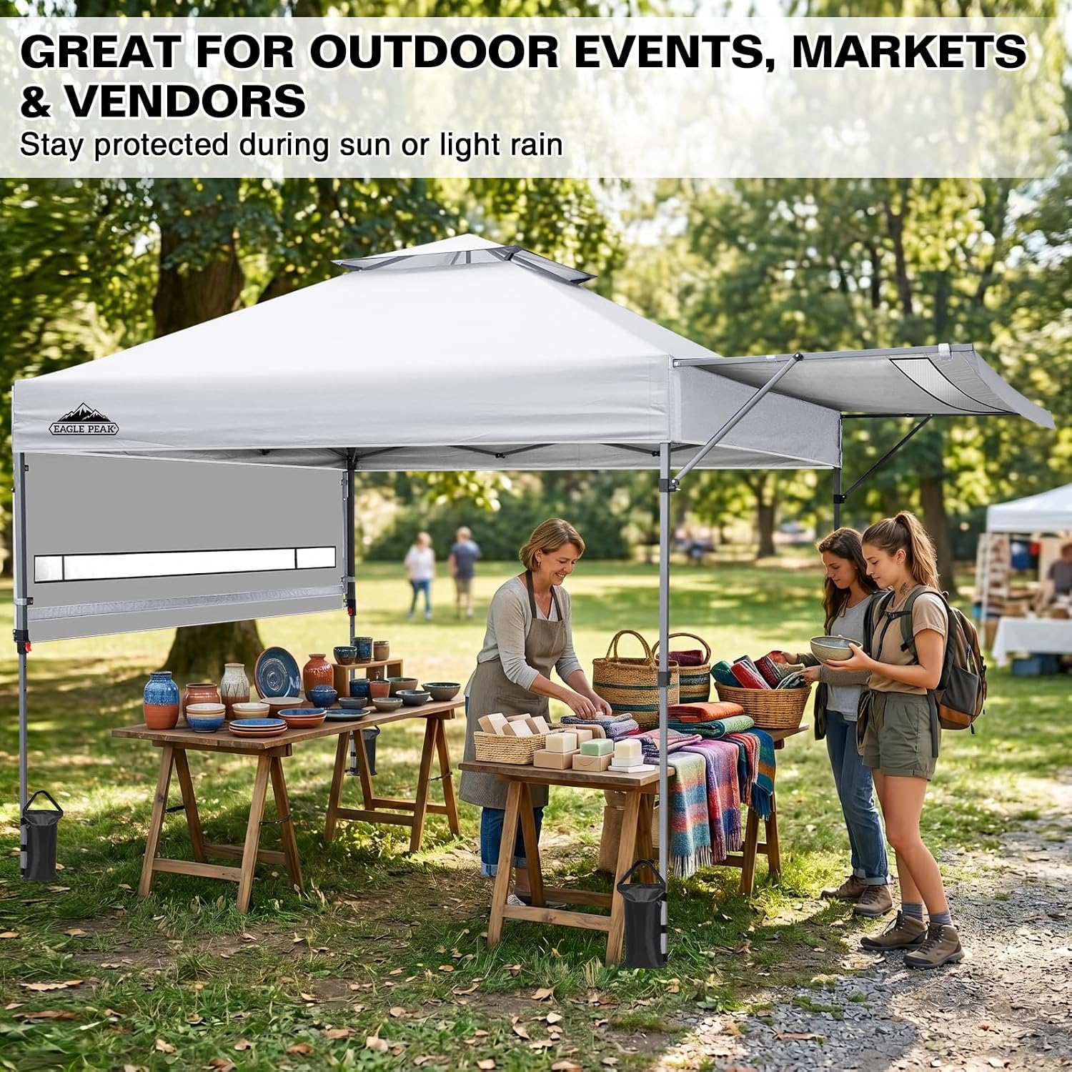 EAGLE PEAK 17x10 Pop up Gazebo Canopy Tent Outdoor Instant Canopy Shelter with Adjustable Dual Half Awnings (White)