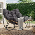 VINGLI Papasan Rocking Chair Outdoor, Patio Rocking Chair with Cushion, Comfortable Lounge Chair Weatherproof for Garden, Yard, Outdoor/Indoor, Grey