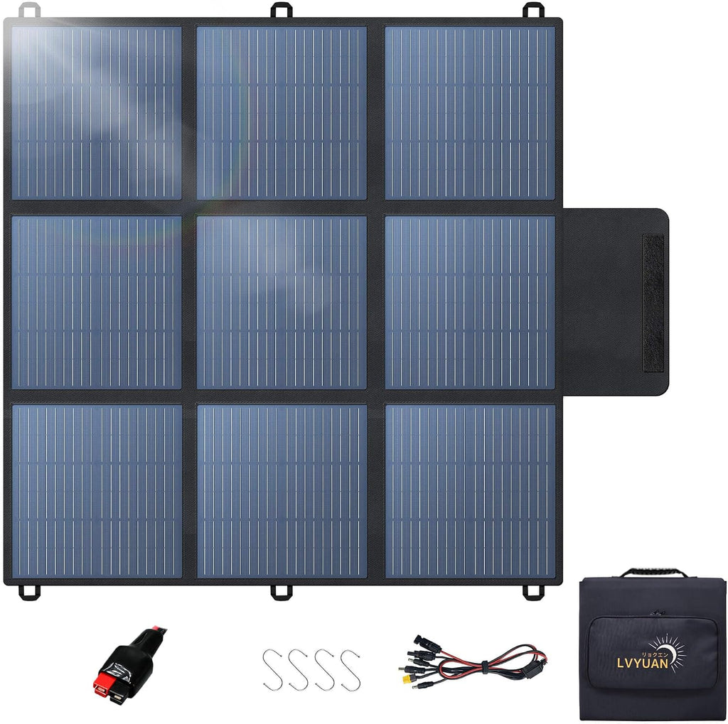 LVYUAN 200W Portable Solar Panel, 24V Foldable Blanket Solar Panel IP64 P-PERC, Upgraded 23% Efficiency for Solar Power Station Generator for Outdoor Camping with Anderson Plug, 12 Pounds