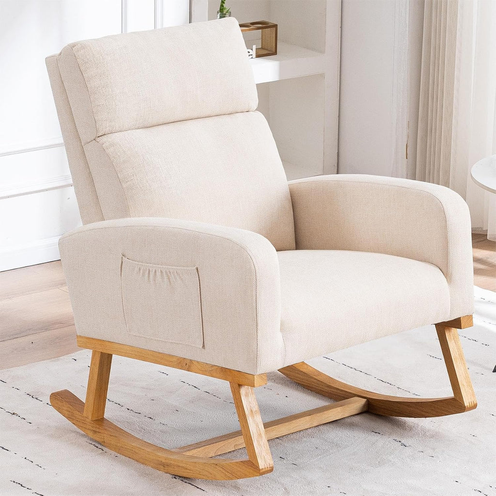 HCHAIRH Rocking Chair Nursery, Nursing Rocker Chairs with High Backrest, Modern Glider Rocking Chair for Mom Nursery, Living Room, Bedroom, Beige
