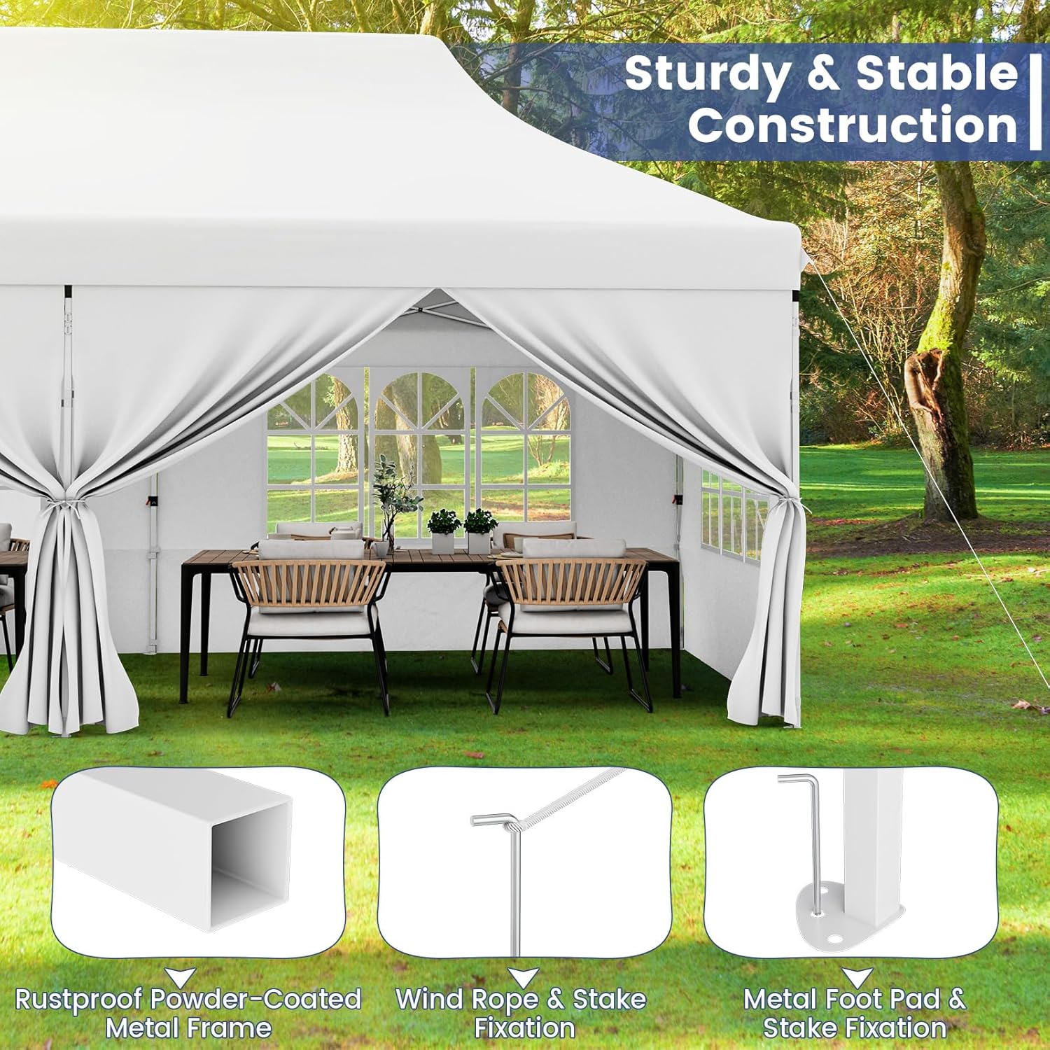 HAPPYGRILL 10x20FT Pop-up Canopy with Detachable Sidewalls, Instant Canopy Tent with Carrying Bag, UPF50+ Sun Protection, Easy Setup Gazebo for Outdoor Party Wedding, White