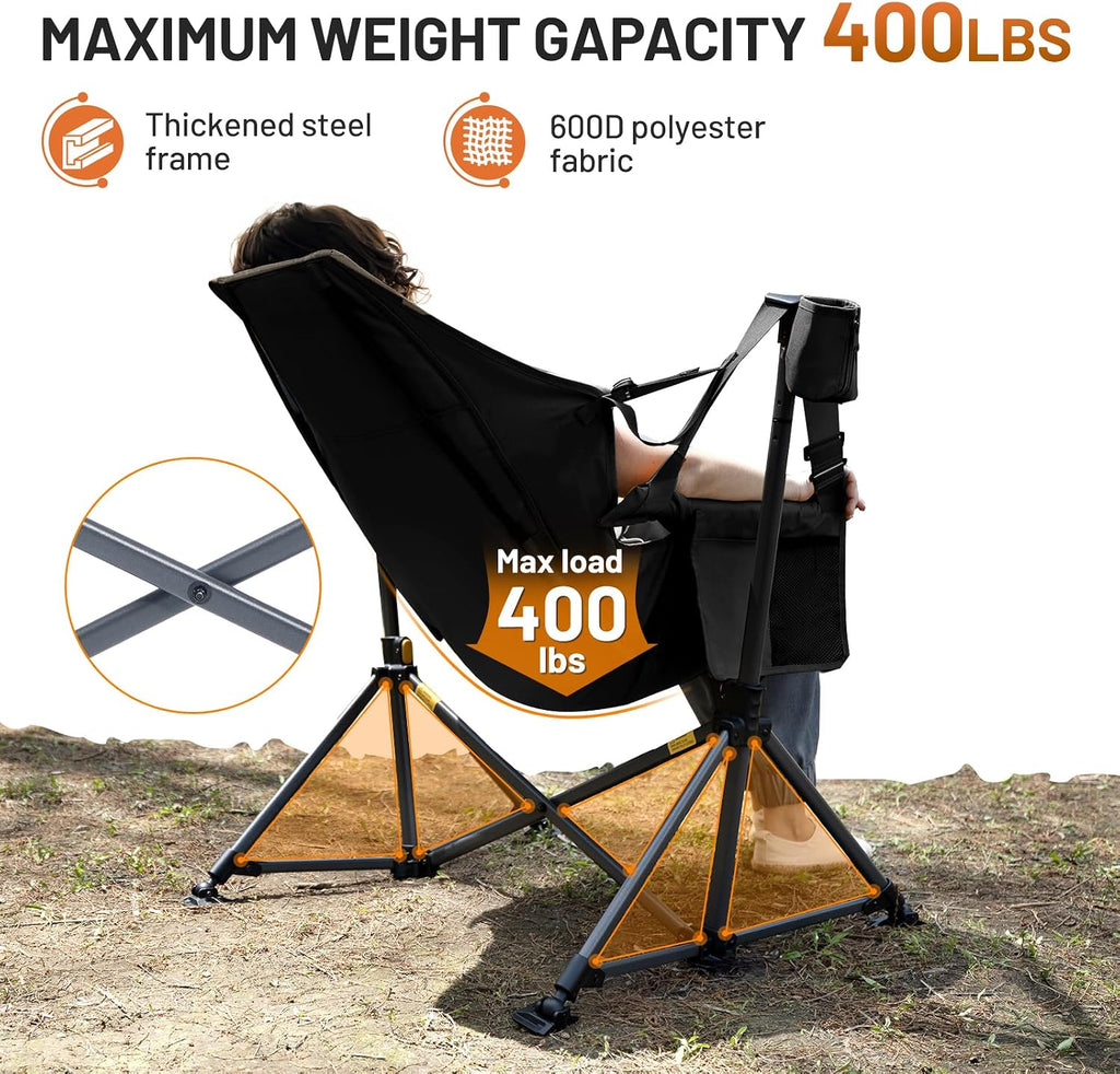 TIMBER RIDGE Oversized Hammock Camping Chair, Swinging Chair with Adjustable Back and Seat Height, Portable Folding Rocking Chair for Outdoor Lawn, Backyard and Patio, Supports 400lbs, Black, 2 Pack