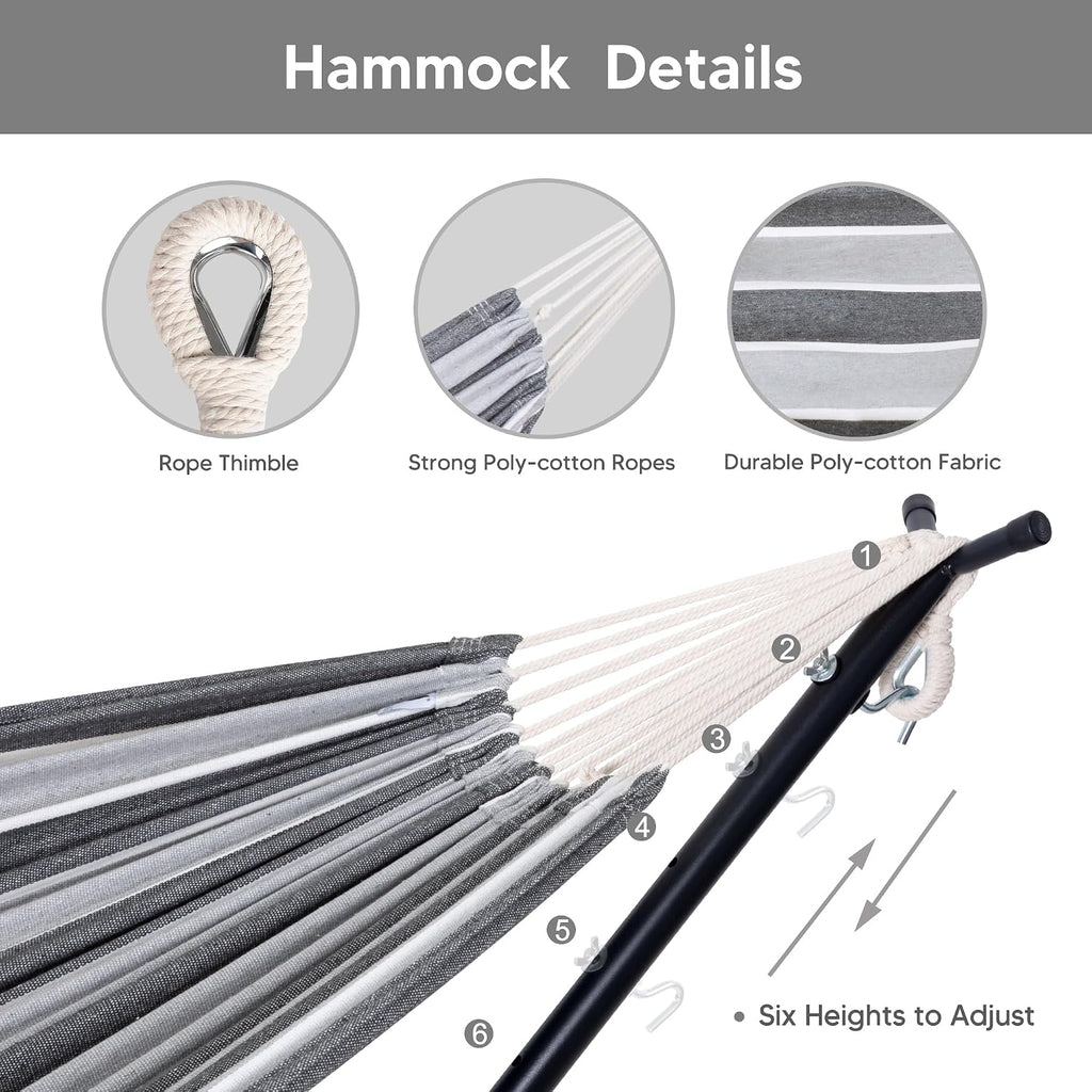 SUNCREAT 2-in-1 Convertible Backyard Fabric Hammock with Stand, Large Hammocks for Outside, Light Gray & Dark Gray