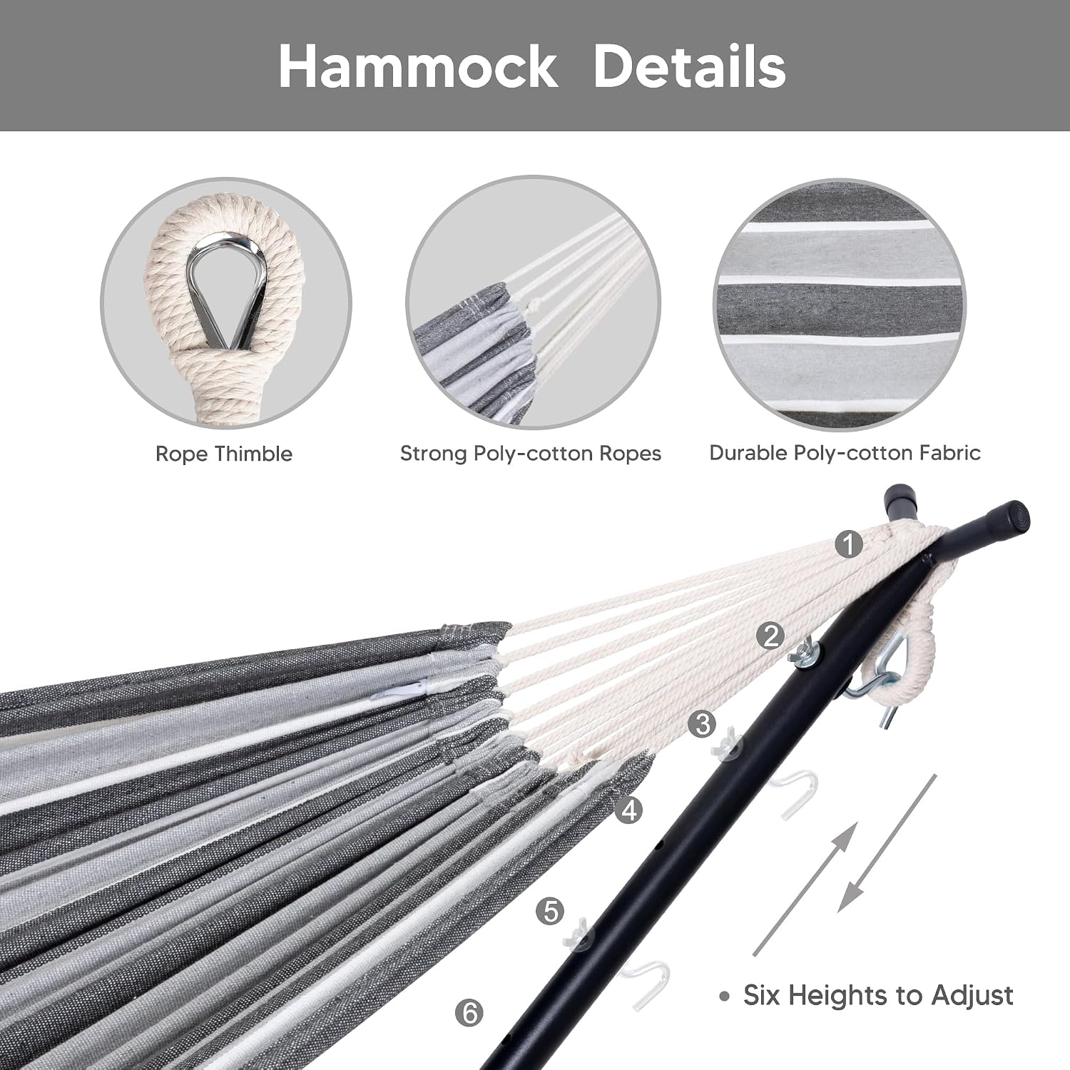 SUNCREAT 2-in-1 Convertible Backyard Fabric Hammock with Stand, Large Hammocks for Outside, Light Gray & Dark Gray