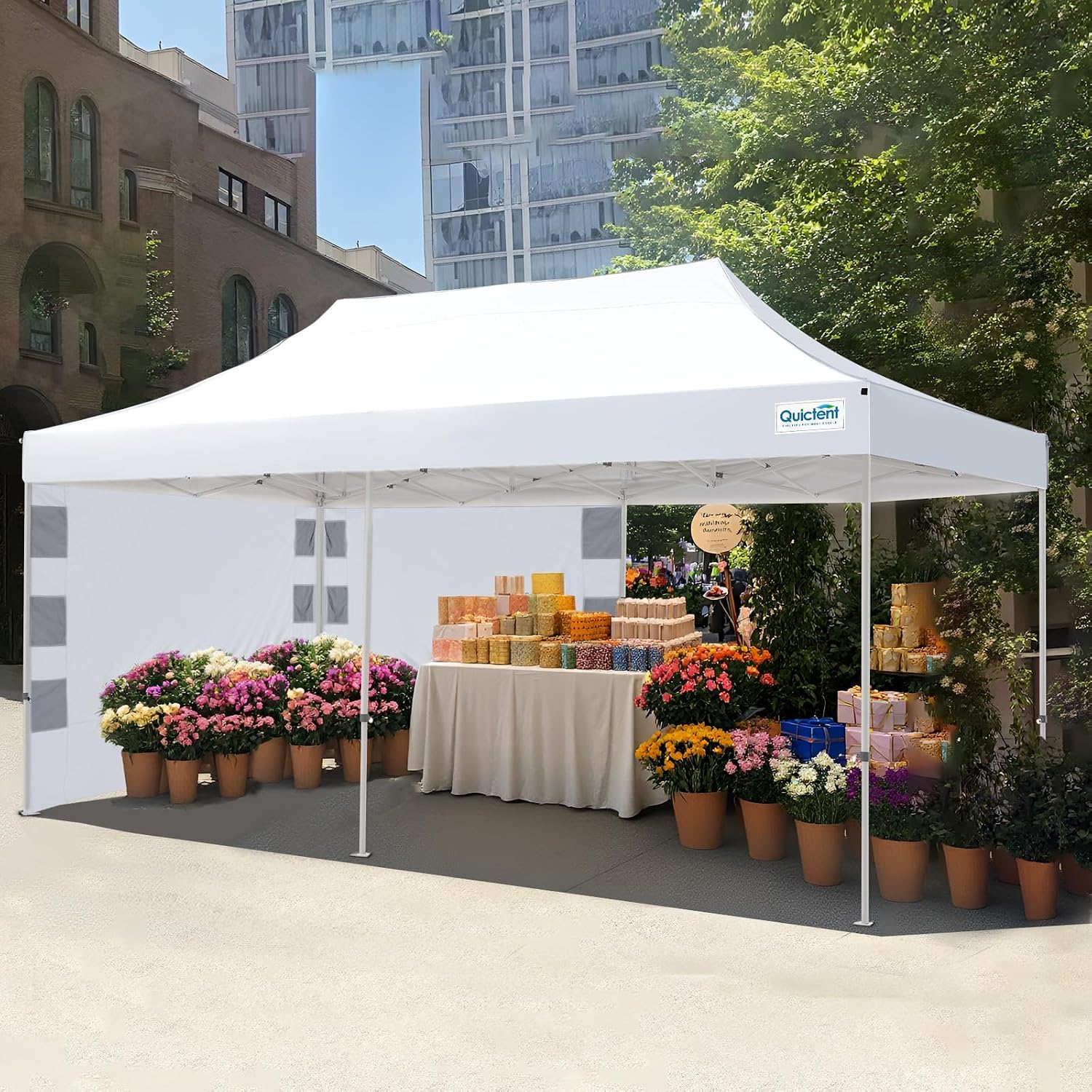 Quictent 10x20 Heavy Duty Pop up Canopy Tent, Easy up Commercial Instant Shelter with Wheeled Bag for Outdoor, Parties, Markets, Camping, 500D Silver Coated UPF 50+ Sun Shield