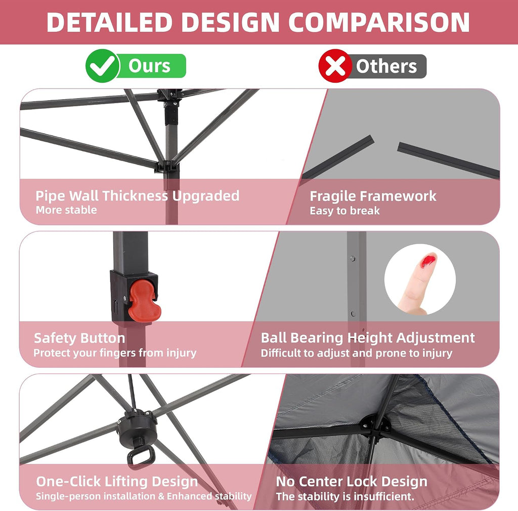 GDY 10x10 Pop Up Canopy Tent with 4 Sidewalls, Easy Set up with One Push Lift Outdoor Silver Coated Beach Gazebos, Carpas with 4 Sandbags, for Outdoor, Parties,Camping, Light Pink.