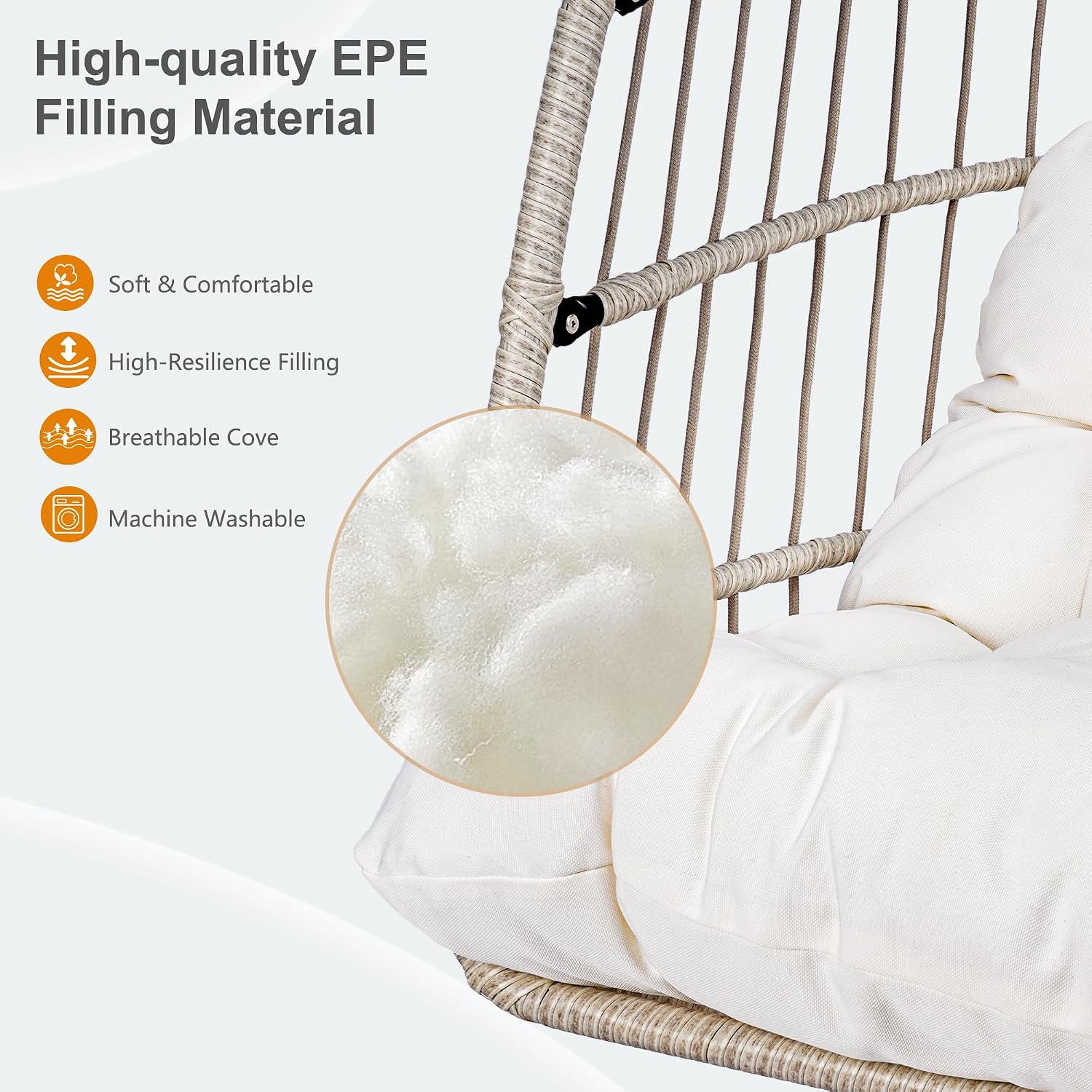 Foldable Hanging Egg Chair with Stand and Pillow, HDPE Rattan and Heavy Duty Aluminum-Steel Frame, Outdoor Patio Wicker Swing Egg Chair with Headrest and Cushioned, 350 Lbs Capacity (Beige)