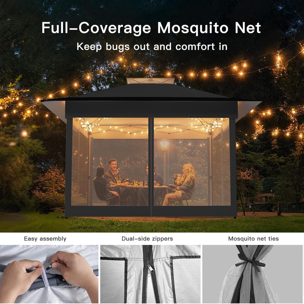 Amada 13x13 Pop Up Gazebo for Backyard & Patio Furniture,Gazebos on Clearance with Wheeled STO-N-Go Cover Bag,Carpa Pop Up Tent Party Tent and Shelter with Mosquito Netting for Lawn,Garden,Deck,Grey