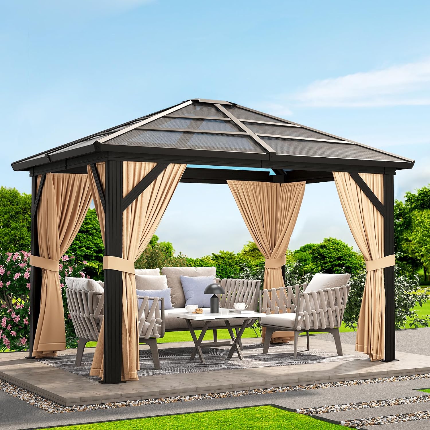 GarveeHome 10x12 ft Outdoor Gazebo Canopy with Heavy-Duty Aluminum Frame & Waterproof PVC Roof - Sun Shelter Tent for Backyard, Patio, Garden, Park Events