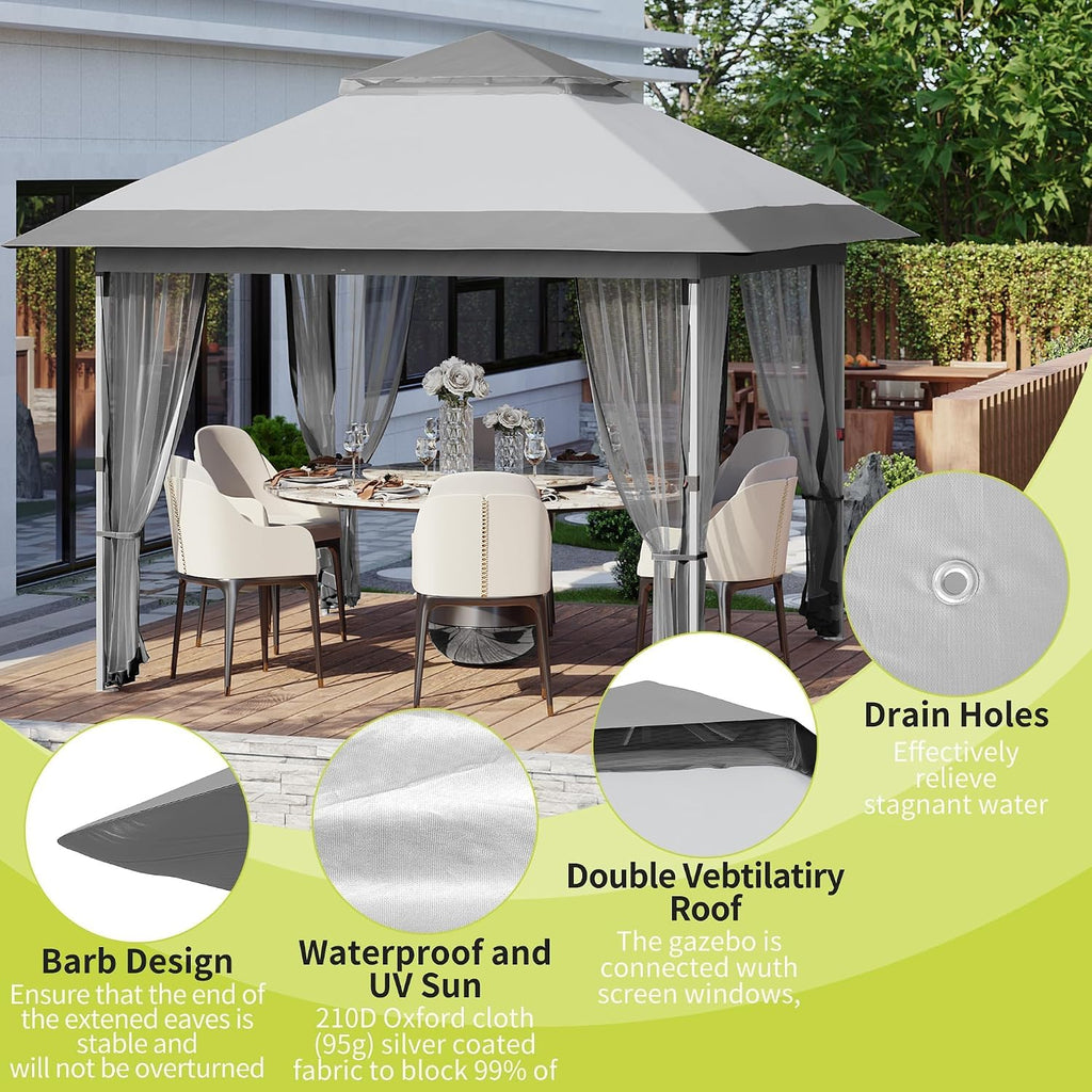 Garvee 10x10 ft Instant Pop Up Gazebos,Modern Waterproof Canopy Tent with Mosquito Netting,Outdoor Canopy Shelter with Wheeled Carry Bag for Patio/Garden/Backyard/Party-All-Weather&All Season(White)