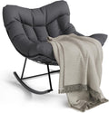 GarveeLife Outdoor Papasan Rocking Chair, Oversized Rocking Chair with Sturdy Metal Frame, Patio Egg Rocker for Balcony Backyard Porch Bedroom, Grey