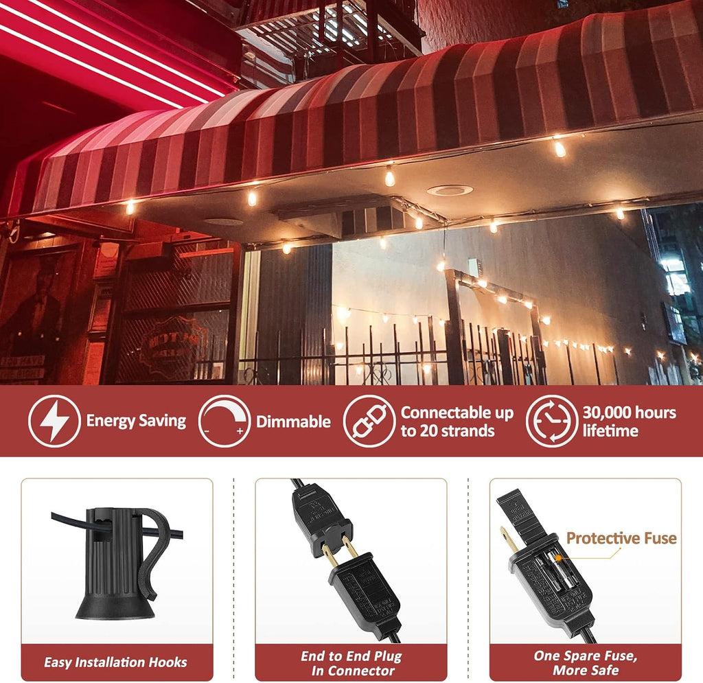 Achin String Lights for Outside 400FT(100ft*4) 2200K Warm Edison String Lights with 200+12 LED Vintage ST38 Bulbs Shatterproof Patio Lights Outdoor Waterproof for Yard Market Bistro Gazebo