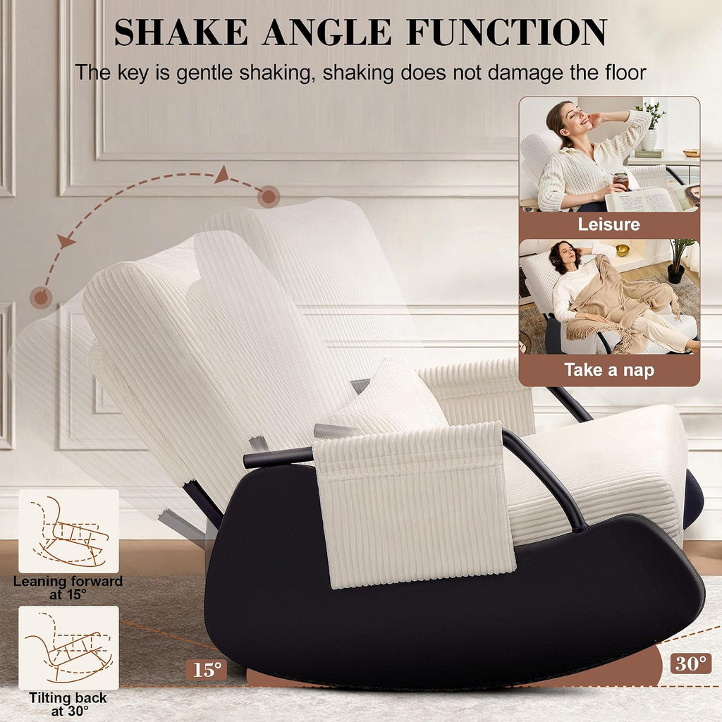 FelixKing Rocking Chair Nursery, Low-Seat Glider Chair, Upholstered Rocking Chair with Side Pocket and Foot Rest, Comfortable Modern Accent Armchair Recliner for Mom Nursery Living Room Bedroom Beige