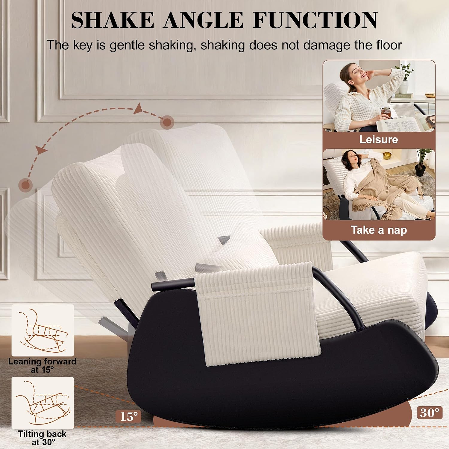FelixKing Rocking Chair Nursery, Low-Seat Glider Chair, Upholstered Rocking Chair with Side Pocket and Foot Rest, Comfortable Modern Accent Armchair Recliner for Mom Nursery Living Room Bedroom Beige