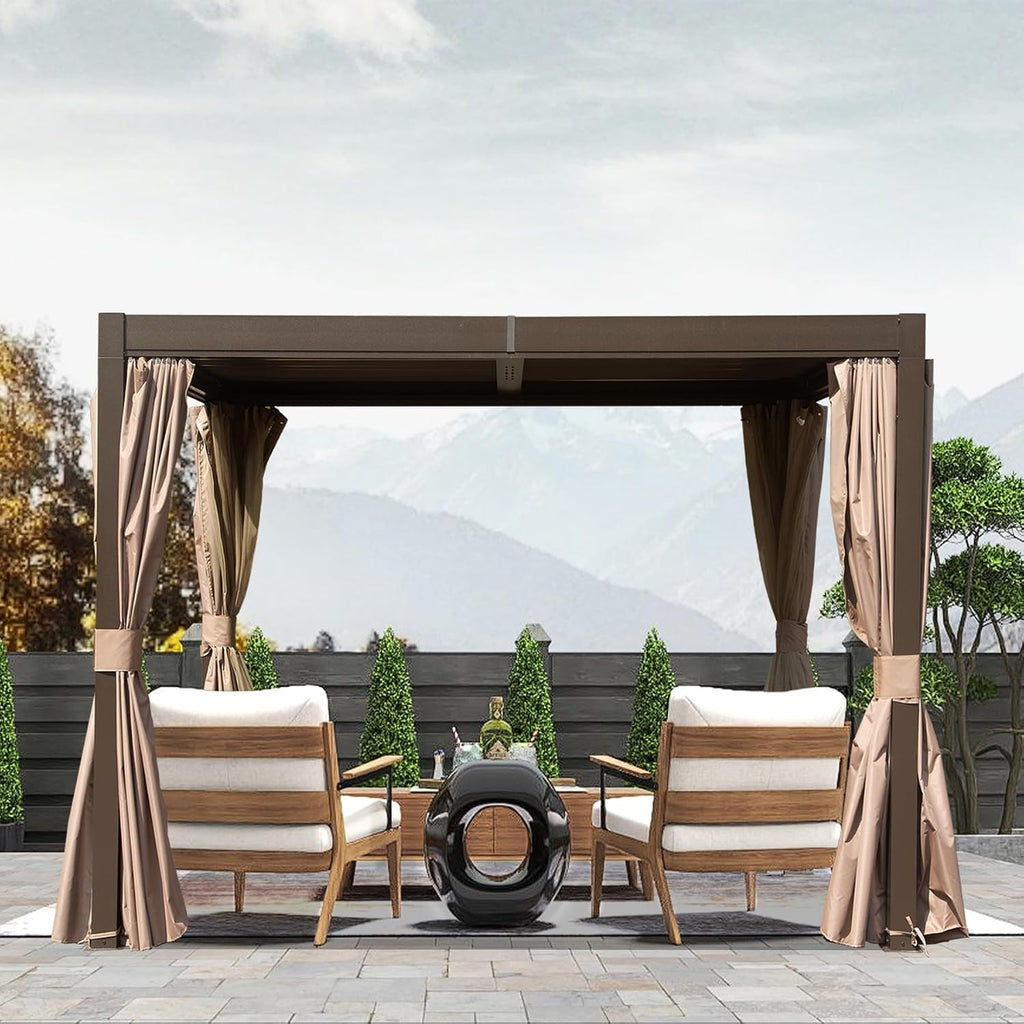 Domi 10'x10' Aluminum Louvered Pergola Outdoor Pergola with Adjustable Roof Sun Shade Gazebo with Gutter System for Backyard Garden Deck (Dark Brown)