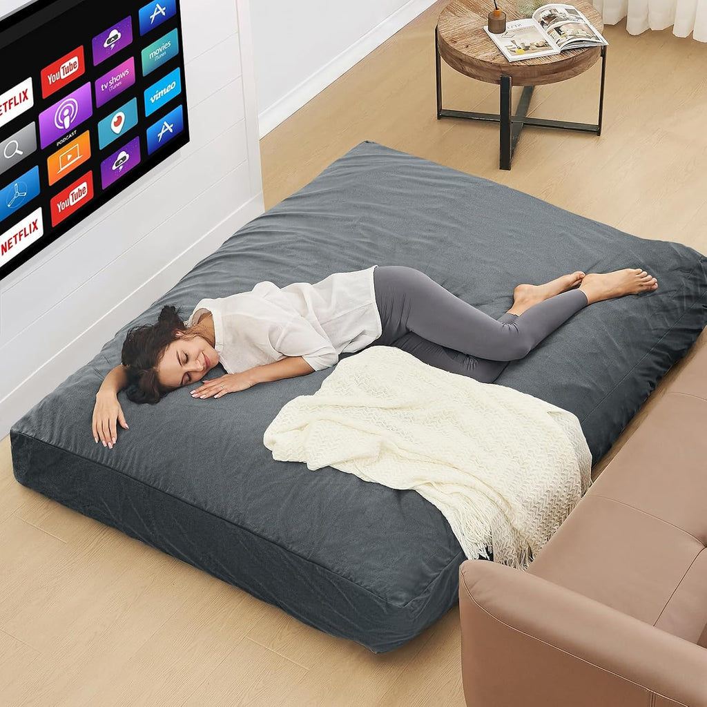 Bean Bag Chairs for Adults - Giant Bean Bag Chair Convertible Bean Bag Bed - Beanbag Chair with Micro Fiber Cover/Furniture Foam Filler - Floor Couch Sofa in Bedroom Dorm Room - Queen Charcoal