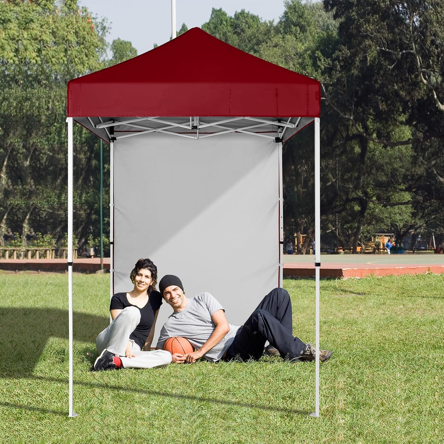 EAGLE PEAK Pop up Canopy 5x5, Outdoor Portable Canopy Tent with One Removable Sunwall, Carry Bag Included, Burgundy