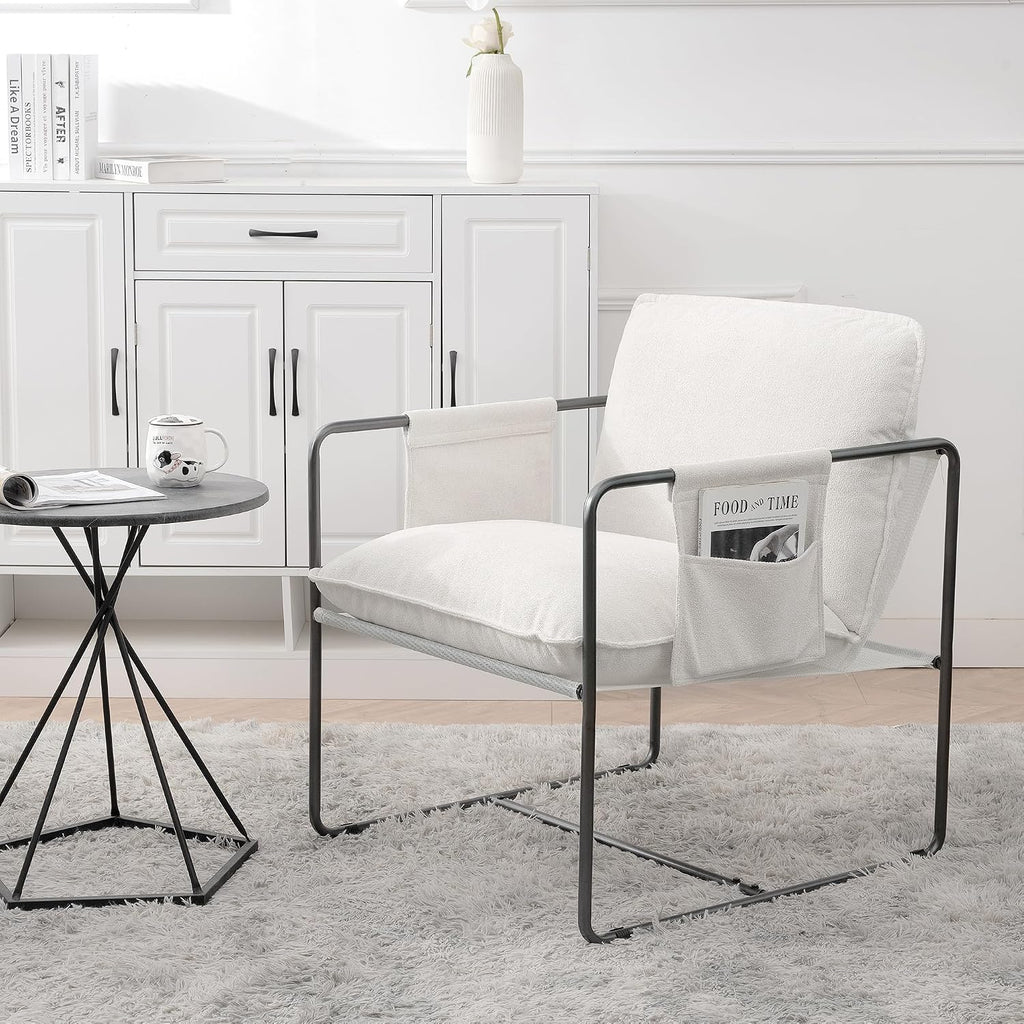 Kaimei 2 Pack White Hanging Armchairs with Armrest and Storage Pockets, Plush Cushioned Hanging Chairs for Bedroom, Living Room