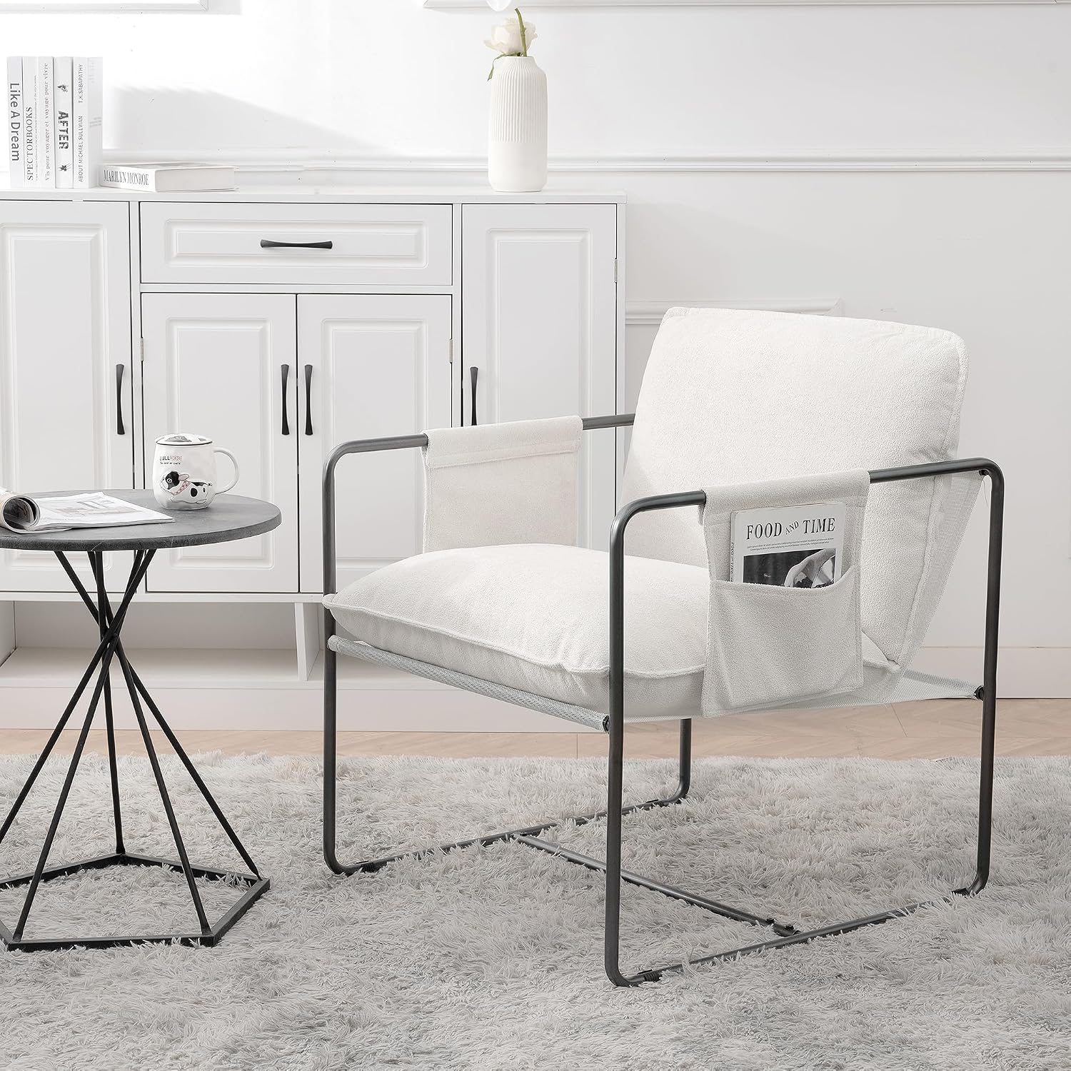 Kaimei 2 Pack White Hanging Armchairs with Armrest and Storage Pockets, Plush Cushioned Hanging Chairs for Bedroom, Living Room