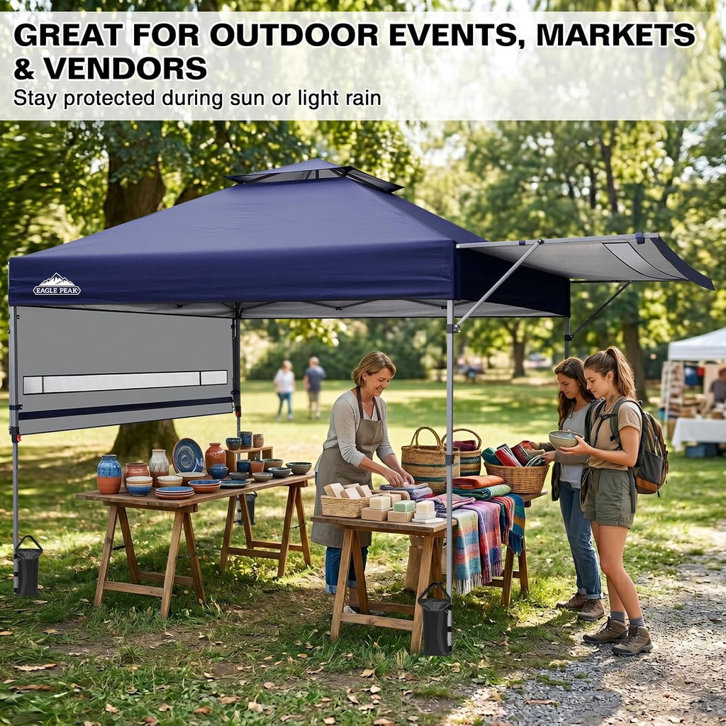 EAGLE PEAK 17x10 Pop up Gazebo Canopy Tent Outdoor Instant Canopy Shelter with Adjustable Dual Half Awnings (Blue)