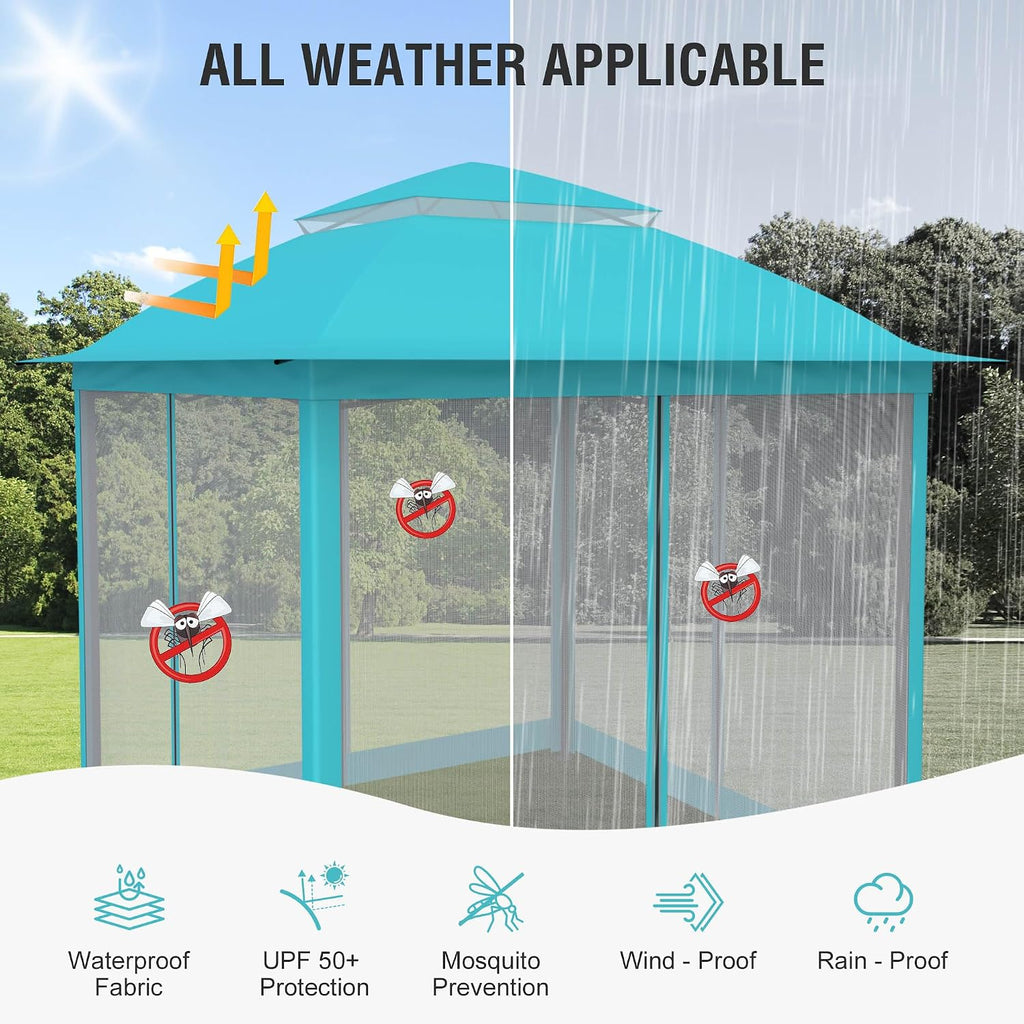 Pop Up Gazebo 11x11, Outdoor Instant Canopy Shelter Tent with Mosquito Netting Metal Frame Storage Bag for Patio Garden Backyard.(SkyBlue)