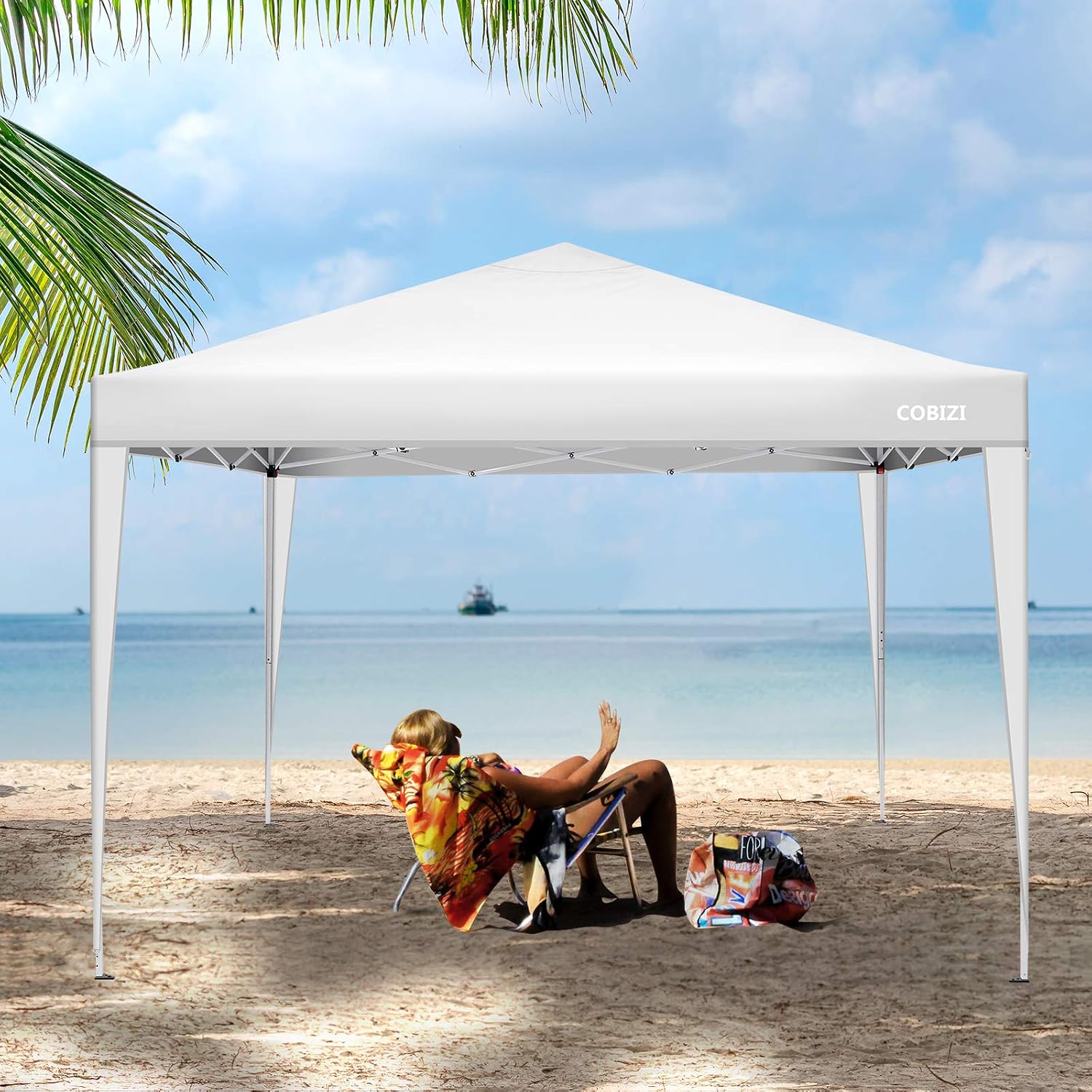 COBIZI 10'x10' Pop Up Canopy Tent Straight Leg Commercial Instant Canopy Pop Up Canopy with Sidewalls Outdoor Sun Shade Event Tent for Camping Garden Party Beach, Canopy Bags x1, (Off White)