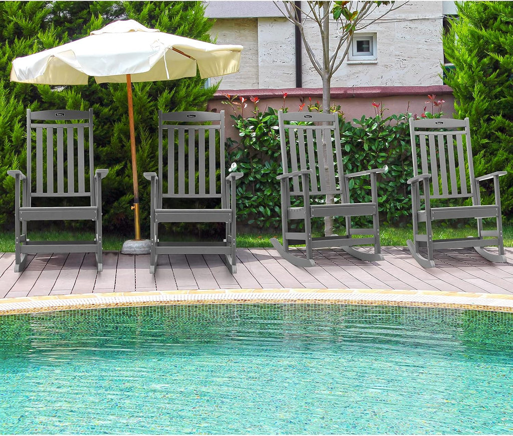 FUNBERRY Outdoor Rocking Chairs Set of 4, HDPE All Weather Poly Lumber Rocker, High Back Patio Rockers Easy Assembly