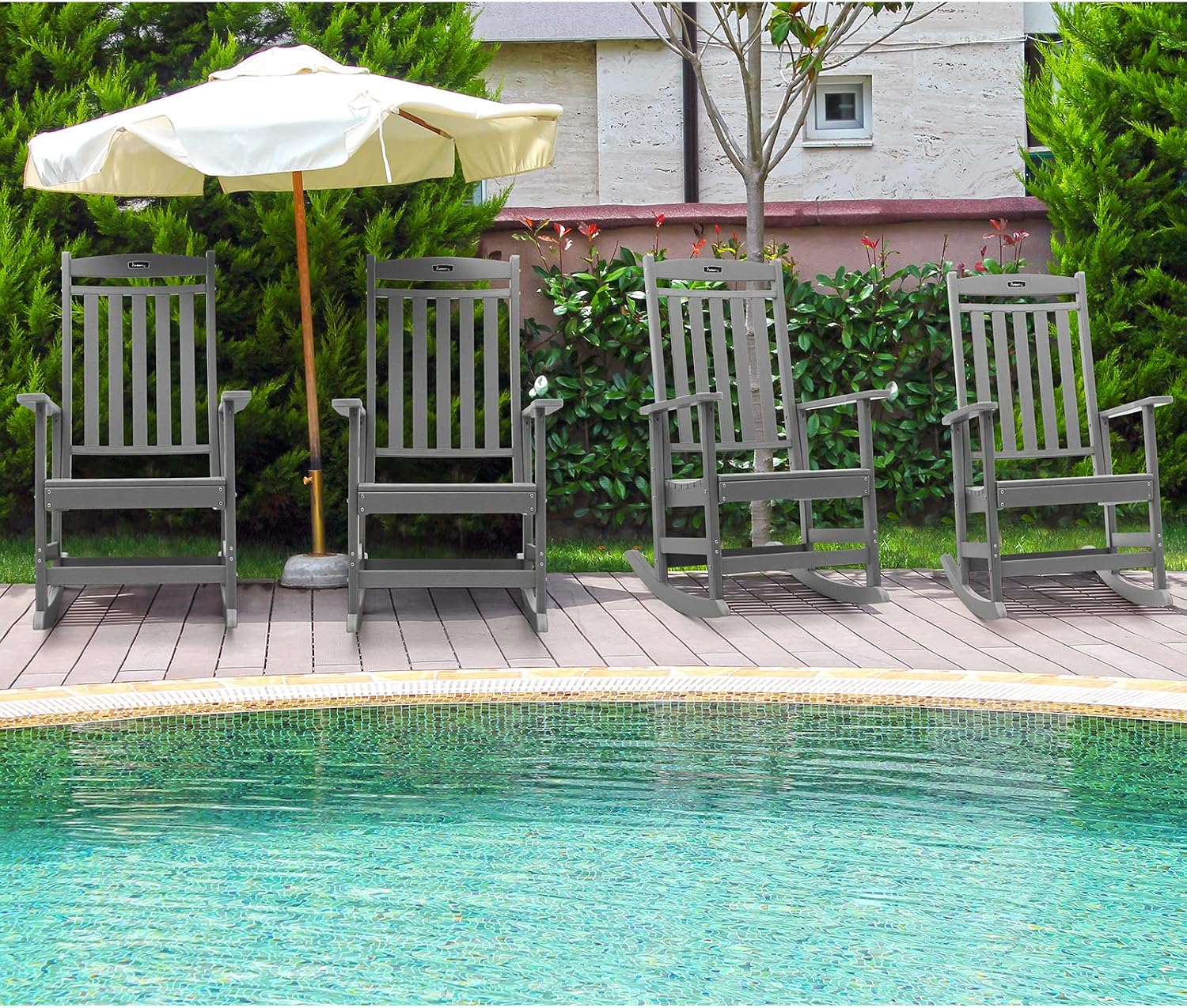 FUNBERRY Outdoor Rocking Chairs Set of 4, HDPE All Weather Poly Lumber Rocker, High Back Patio Rockers Easy Assembly