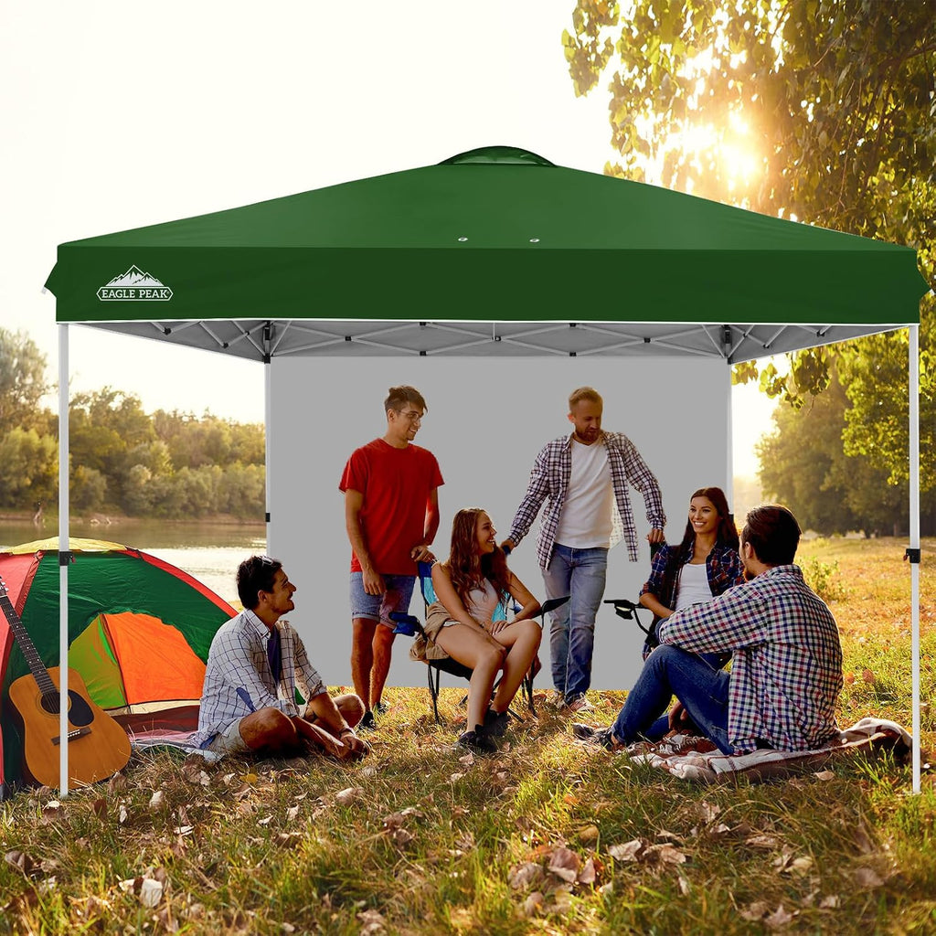 EAGLE PEAK Commercial Canopy 12x12 Pop Up Canopy Tent with 1 Sidewall, Easy Setup Heavy Duty Instant Event Shelter for Vendors & Markets, Outdoor Sun Shade, Green